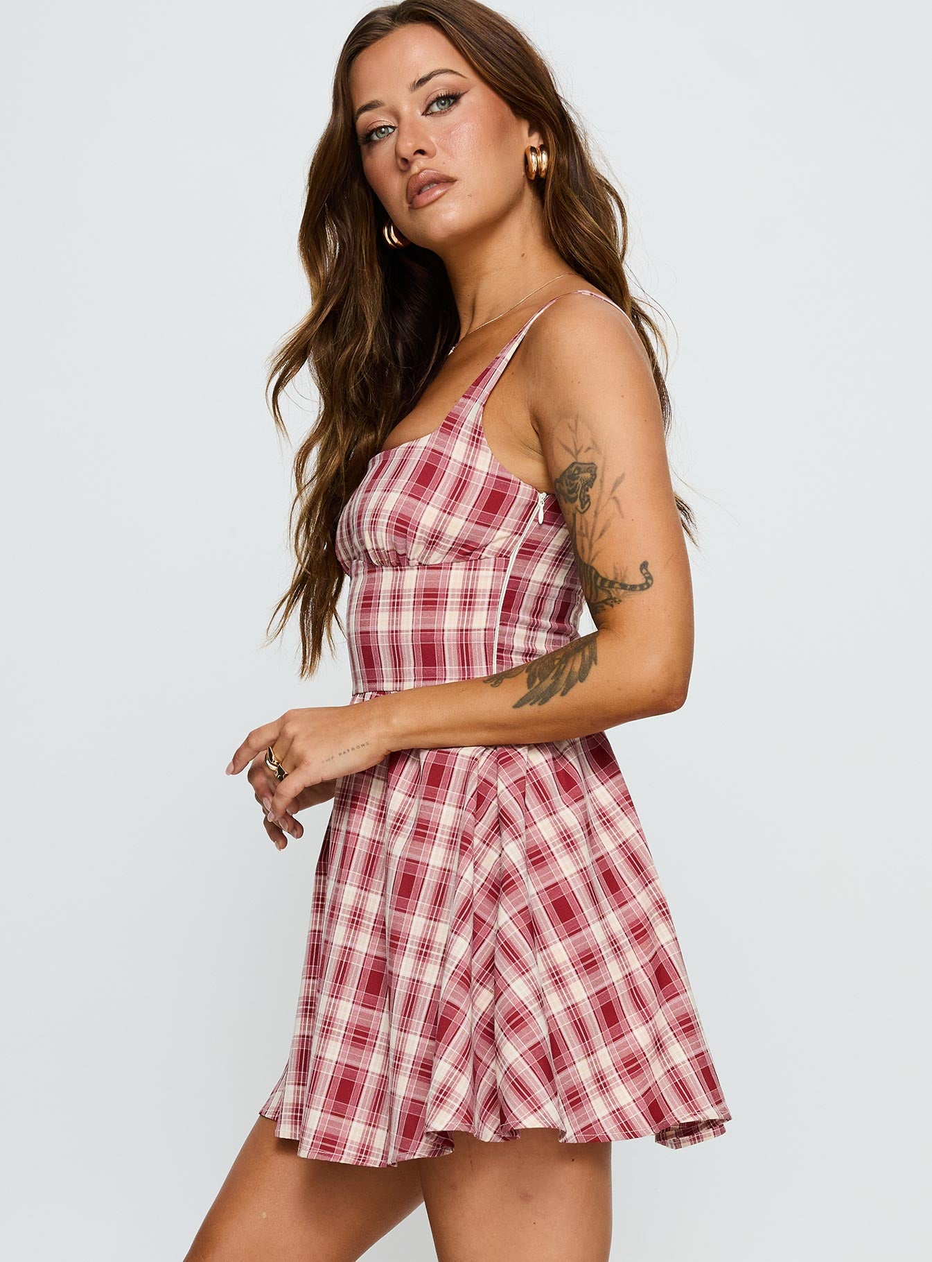 Ofeliah Mini Dress Red Check - Image 4