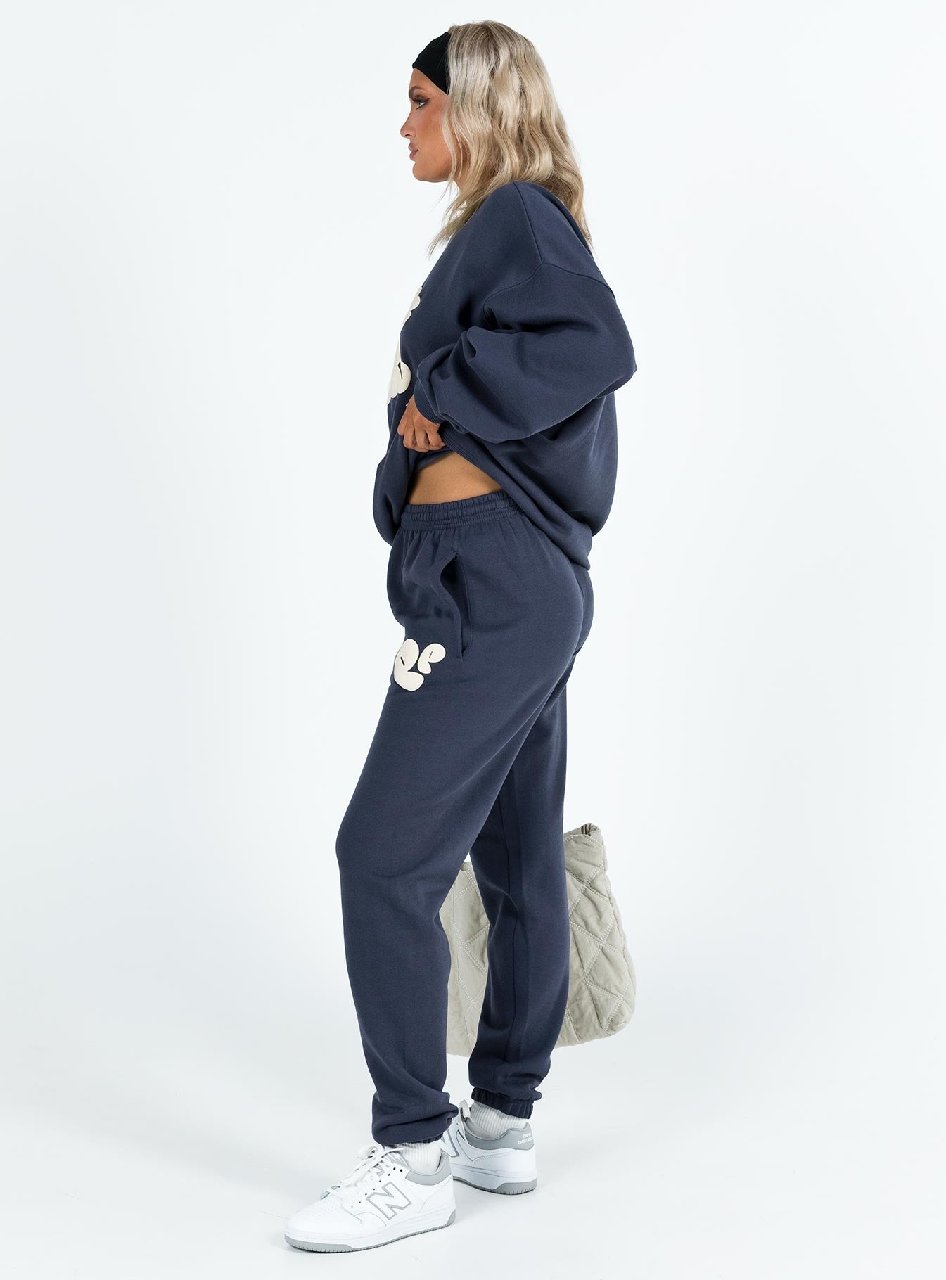 Princess Polly Track Pants Bubble Text Slate / Eggshell - Image 4