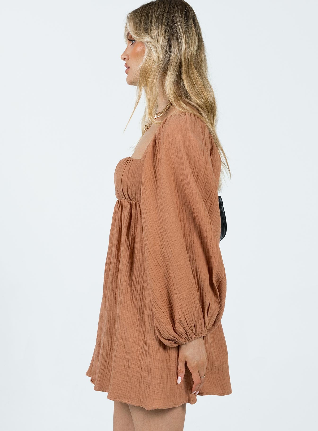 Let's Dance Mini Long Sleeve Dress Rust - Image 3