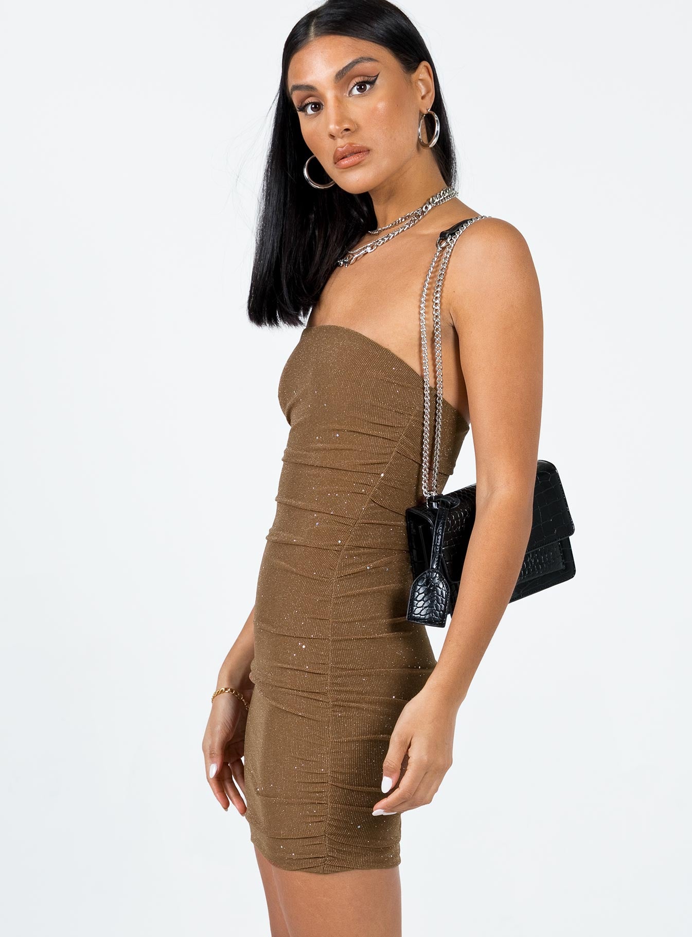 Joselyn Strapless Mini Dress Brown - Image 4