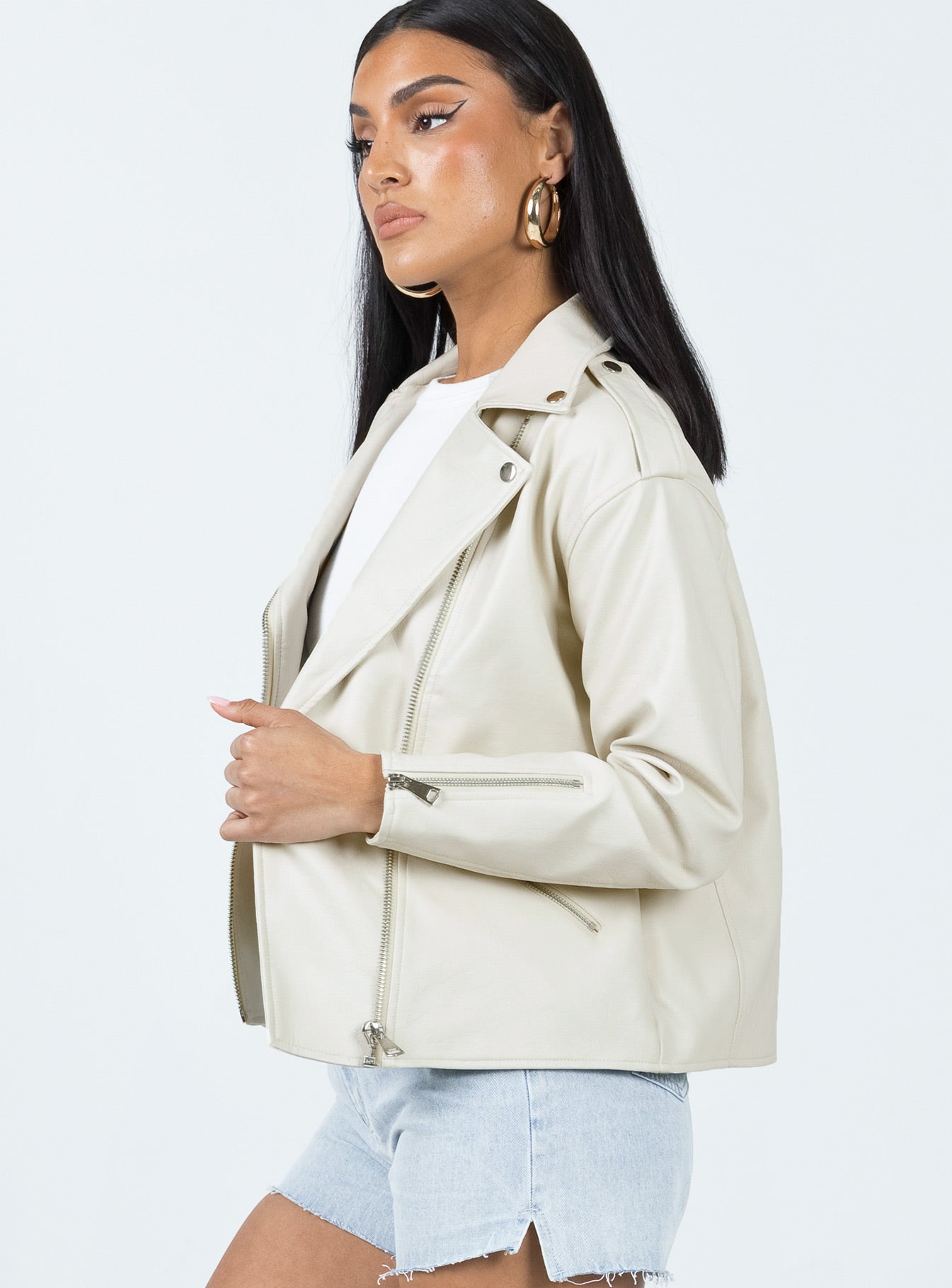 Auburn Faux Leather Jacket Cream - Image 4