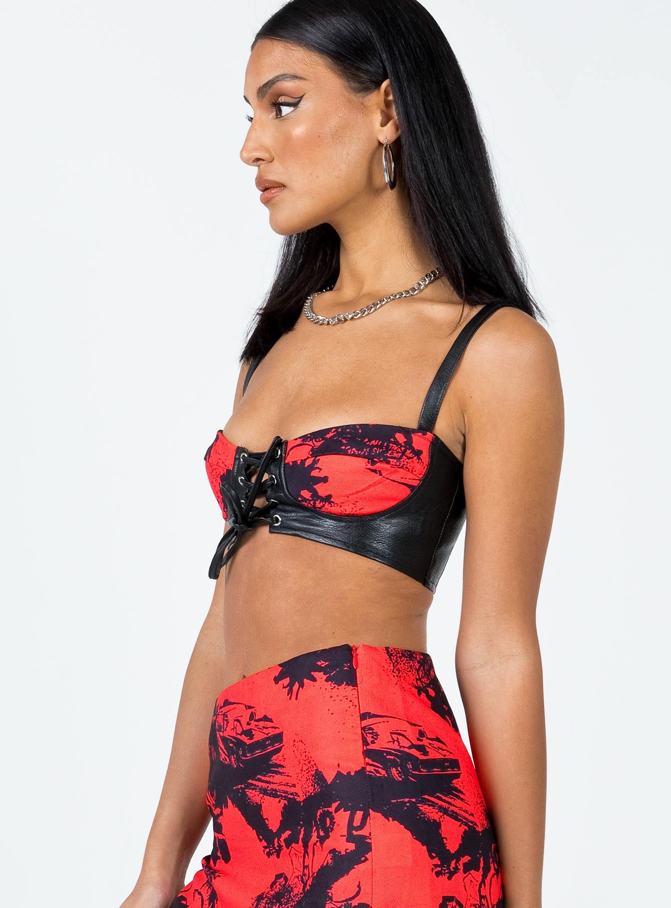 Main Stage PU Crop Top Red / Black - Image 4