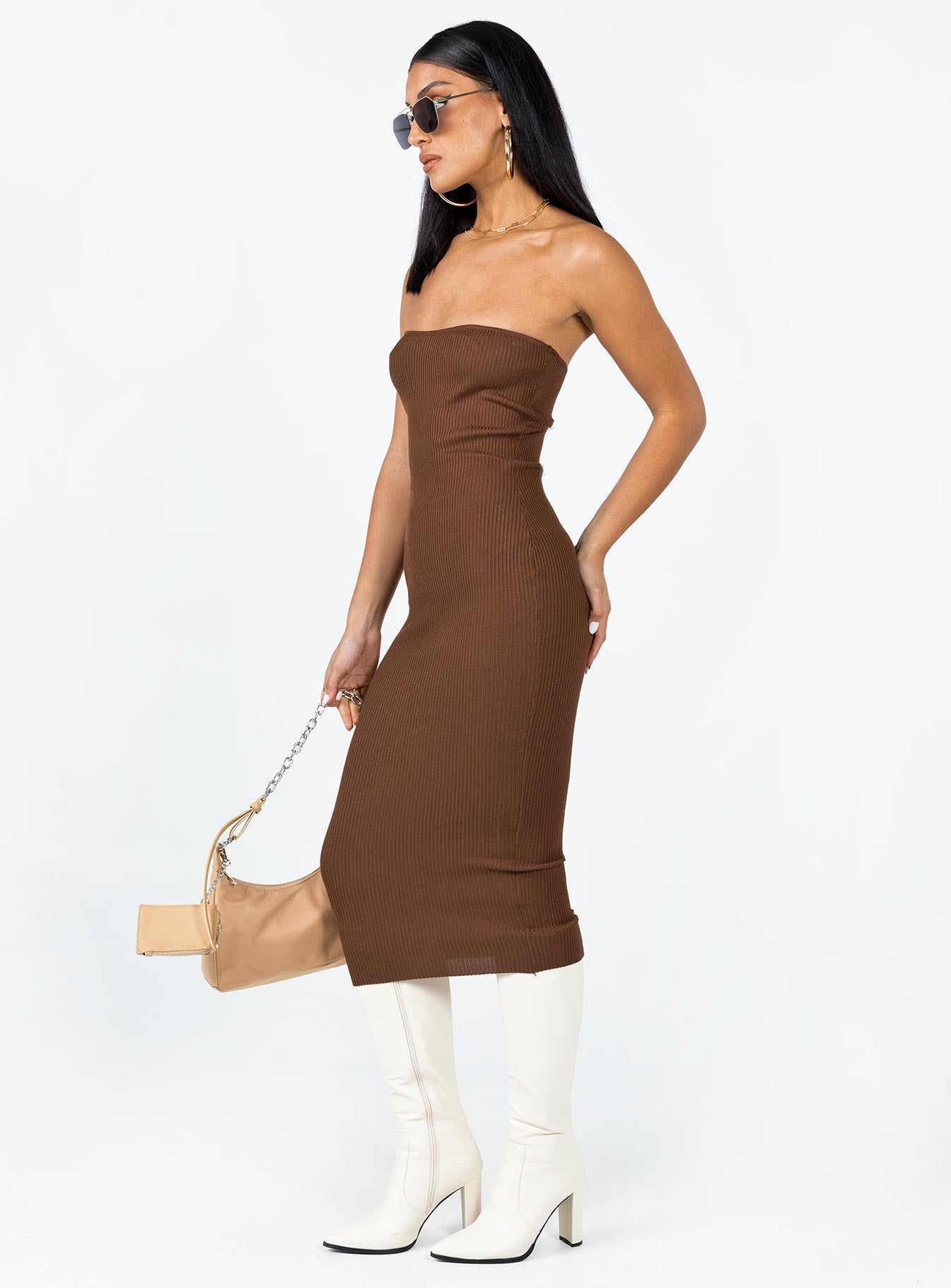 Paige Strapless Midi Dress Brown - Image 4