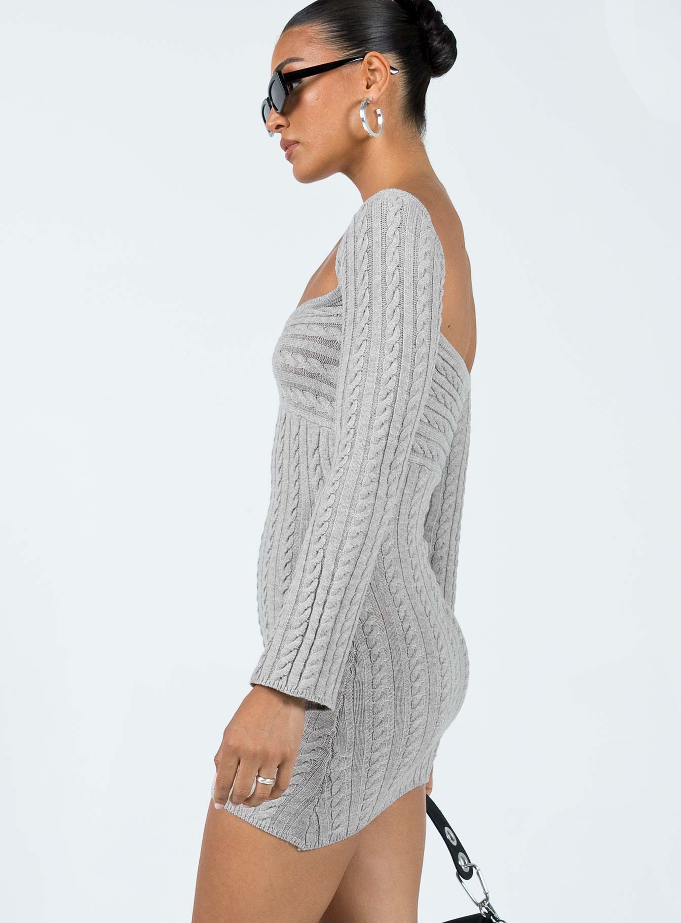 Bayard Off The Shoulder Knit Mini Dress Grey - Image 4