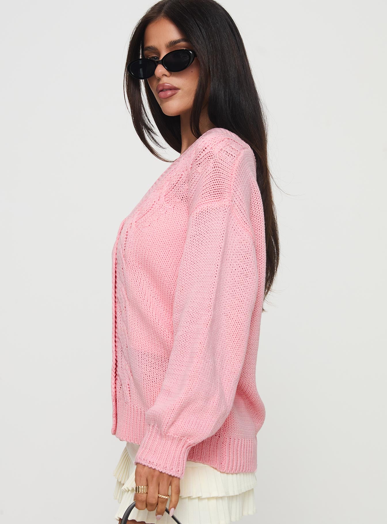 Sezza Cable Knit Cardigan Baby Pink - Image 3