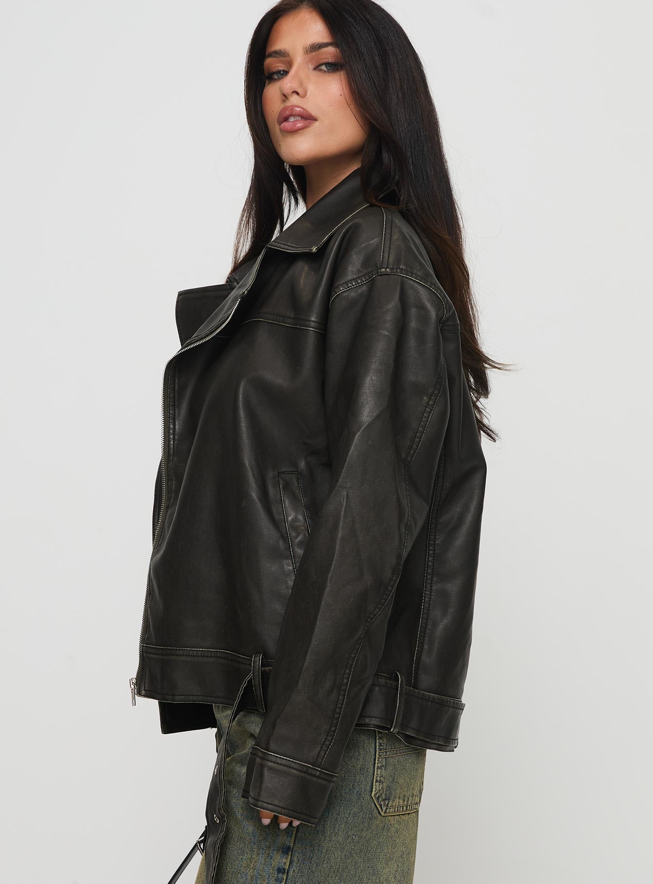 Aldrich Oversized Boyfriend Biker Jacket Washed Grey - Image 4