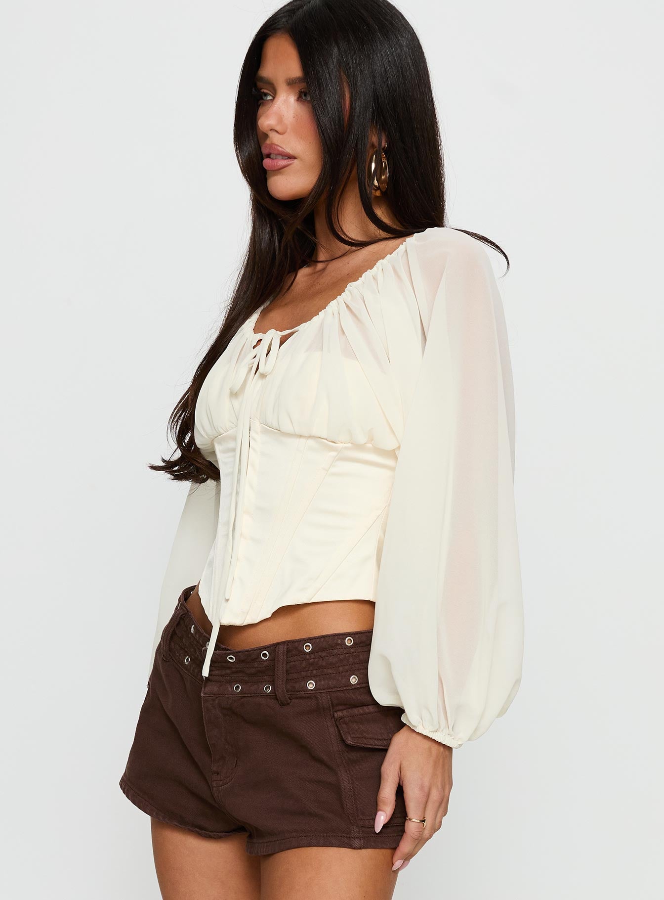 Gypsie Blouson Long Sleeve Corset Top Antique White - Image 4