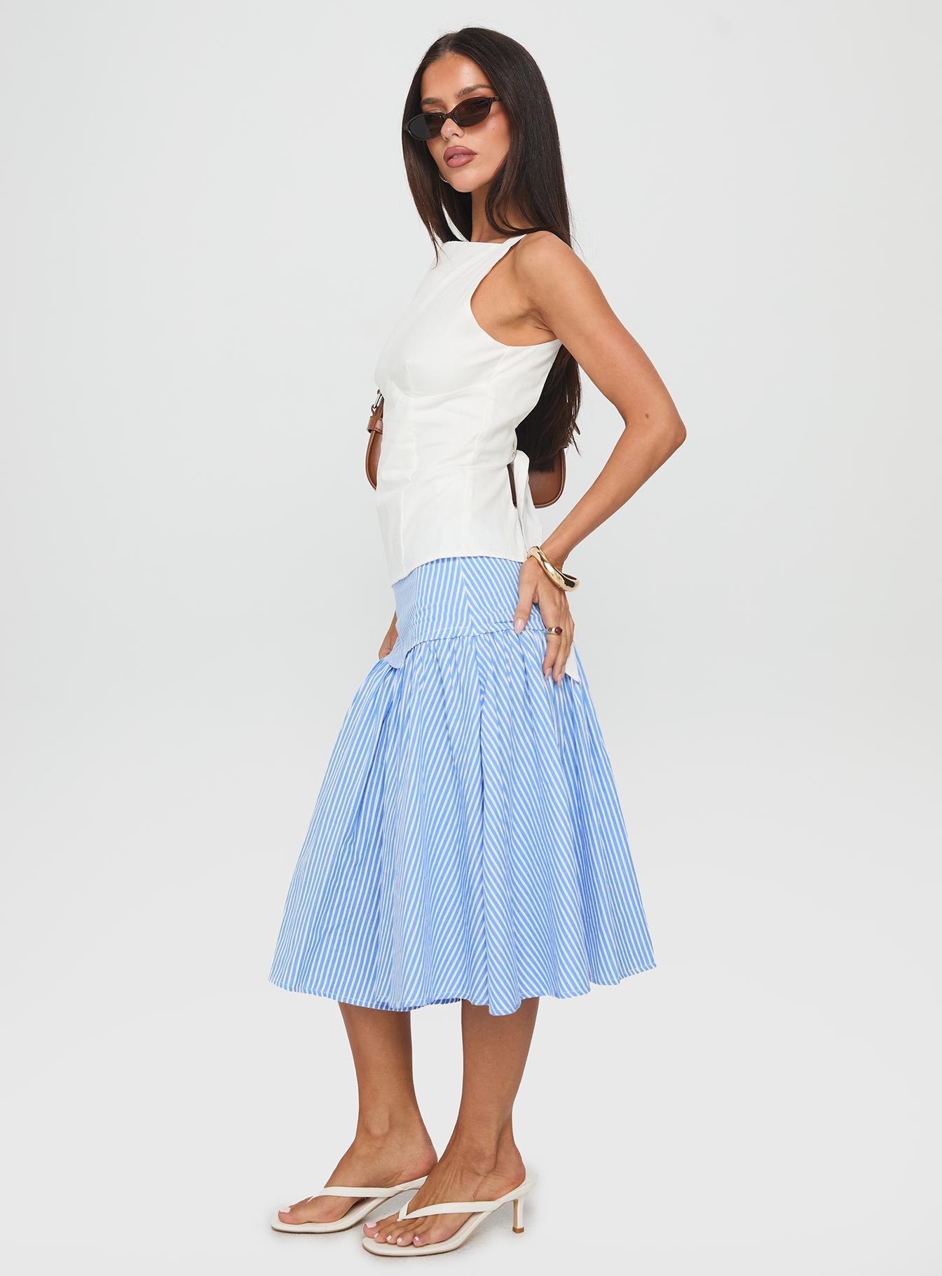Raelan Tiered Midi Skirt Blue Stripe - Image 3