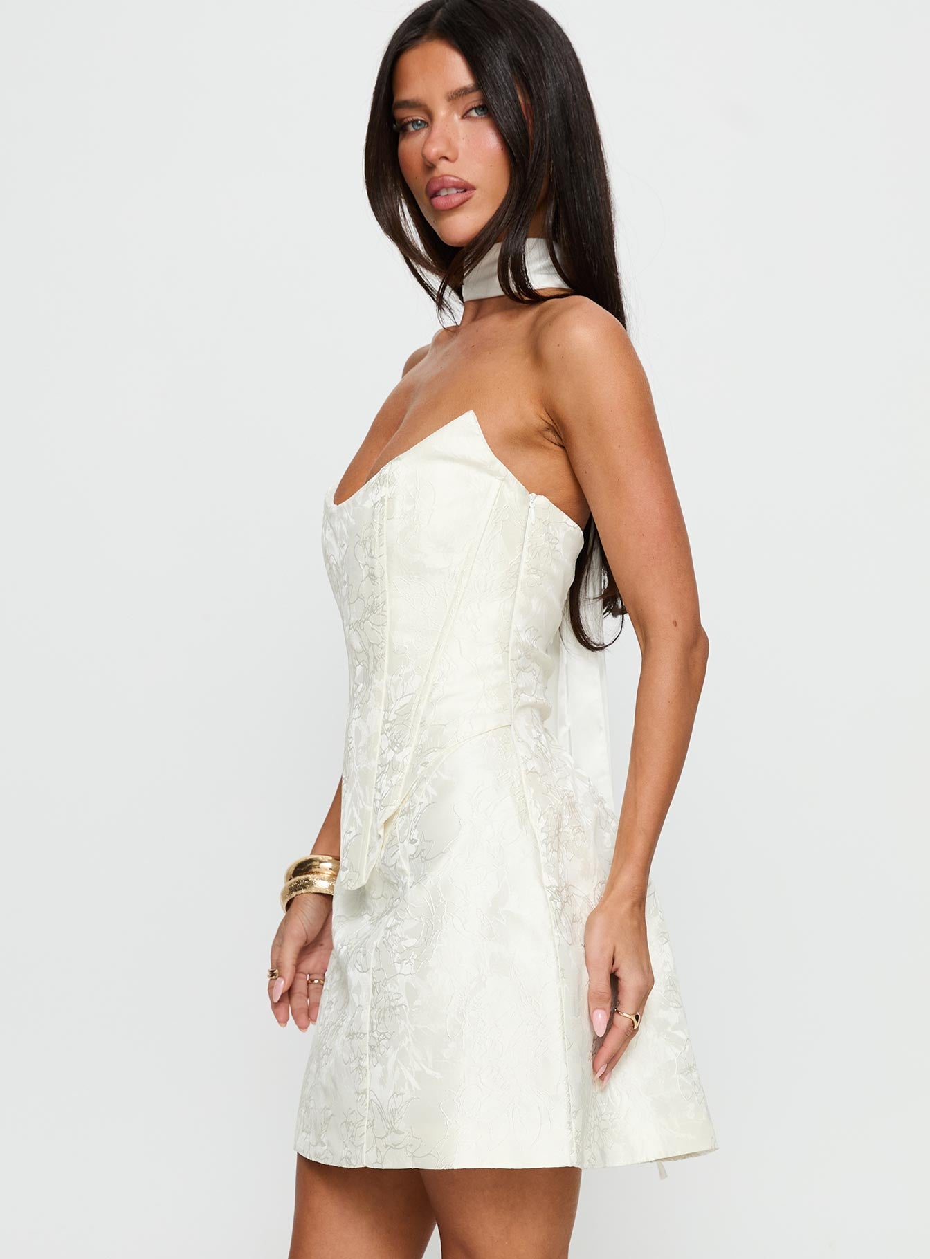 Pearla Strapless Scarf Mini Dress Ivory - Image 3