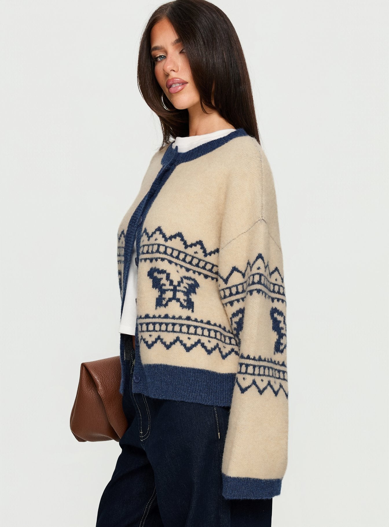 Wynoni Alpine Knit Cardigan Beige / Navy - Image 3