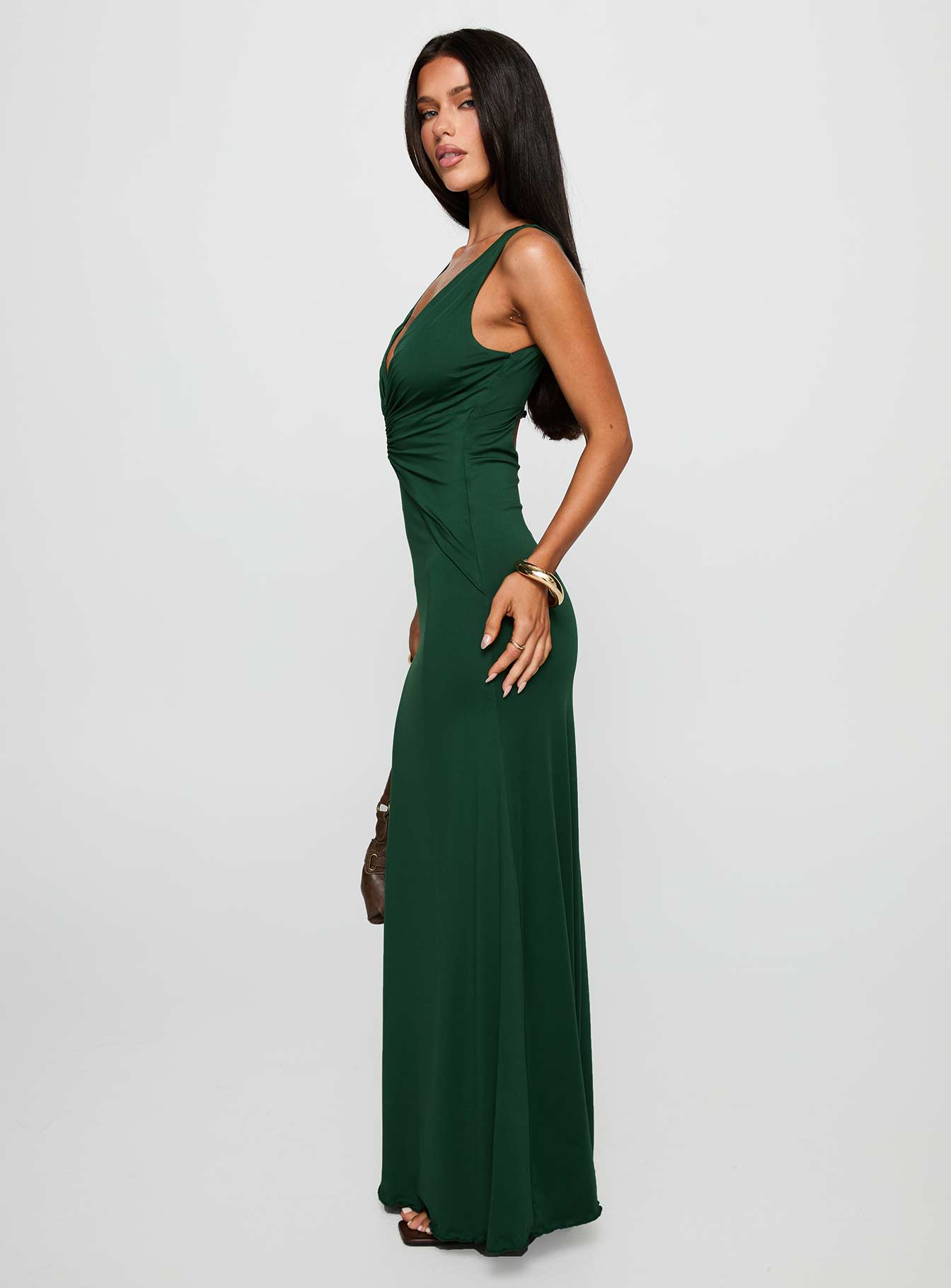 Frederica Plunge Maxi Dress Forest Green - Image 3
