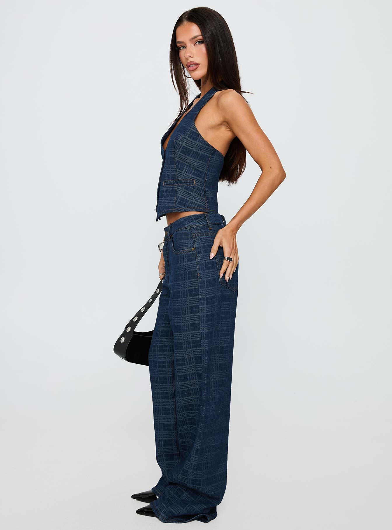 Top Model Low Rise Straight Leg Jeans Indigo Plaid - Image 4