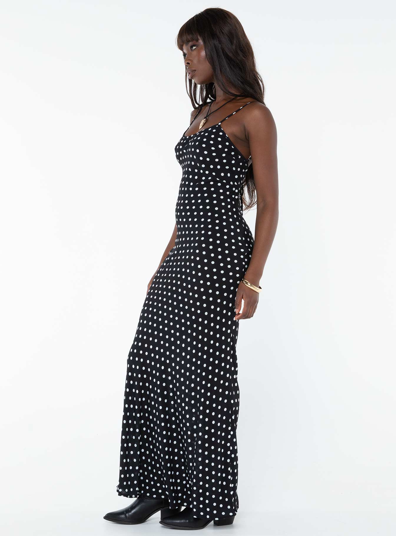 Luncheon Maxi Dress Black Polka Dot - Image 4