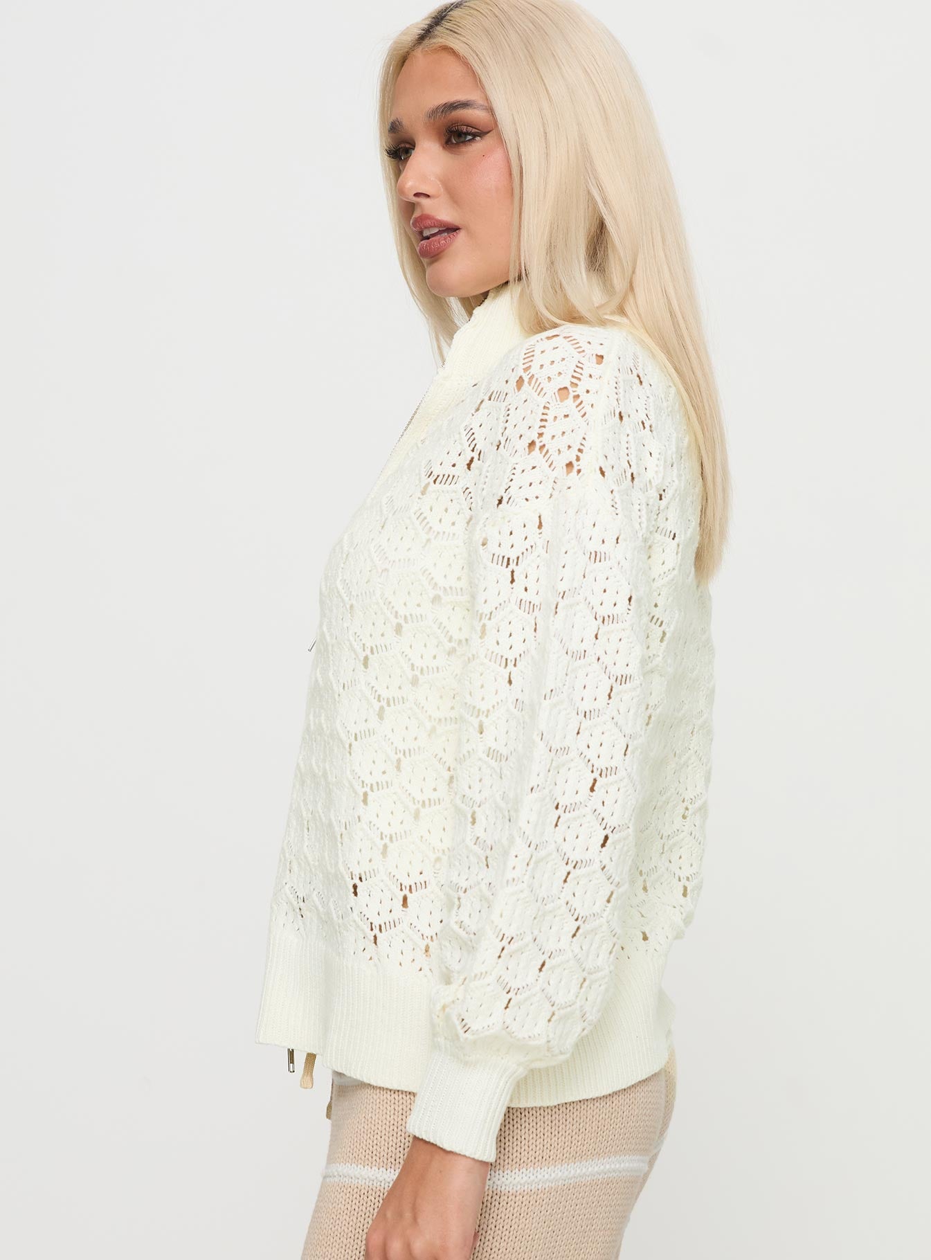 Sirena Zip Through Knit Sweater Cream - Image 4