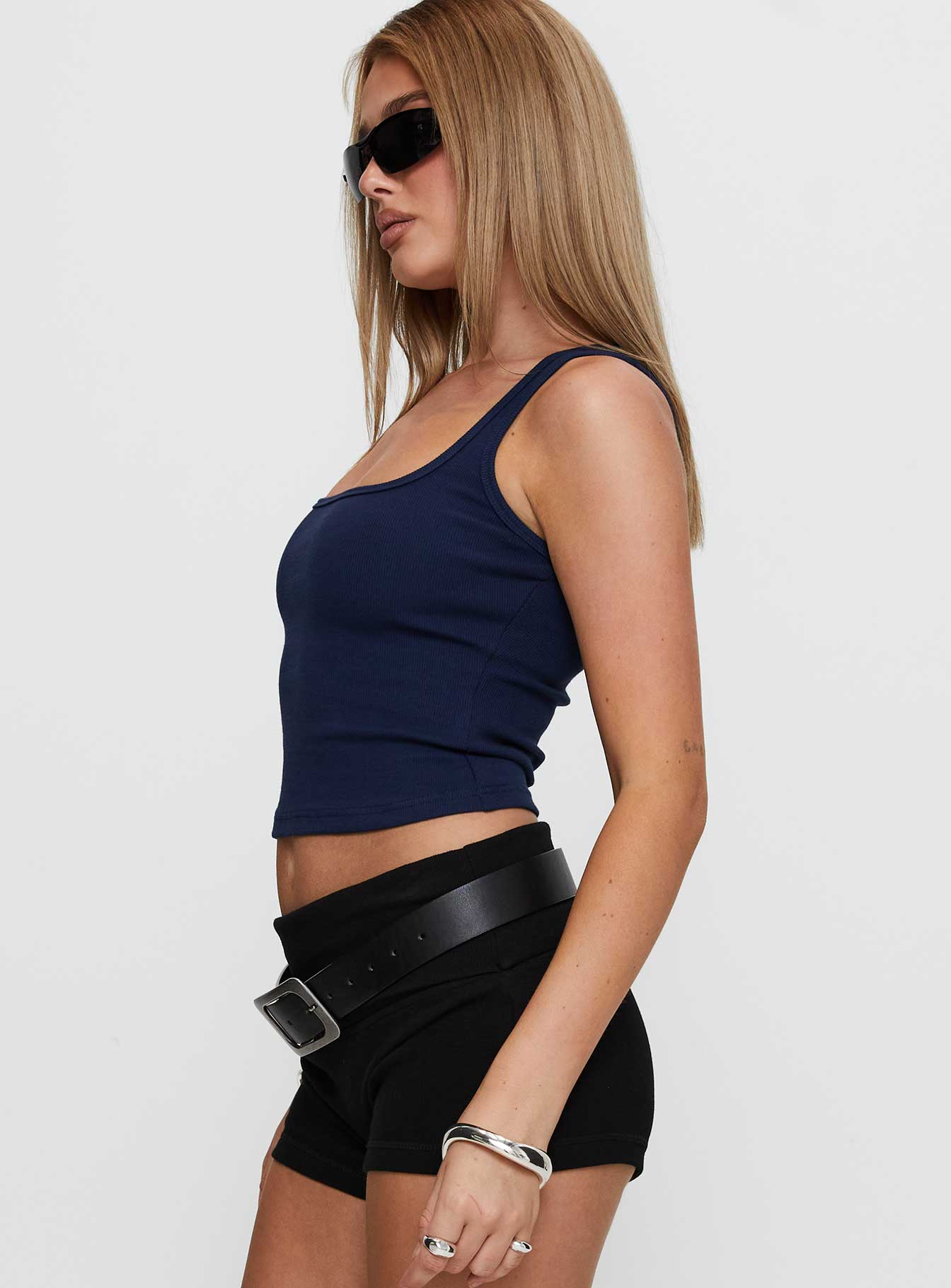 Baseline Square Neck Rib Tank Top Navy - Image 4