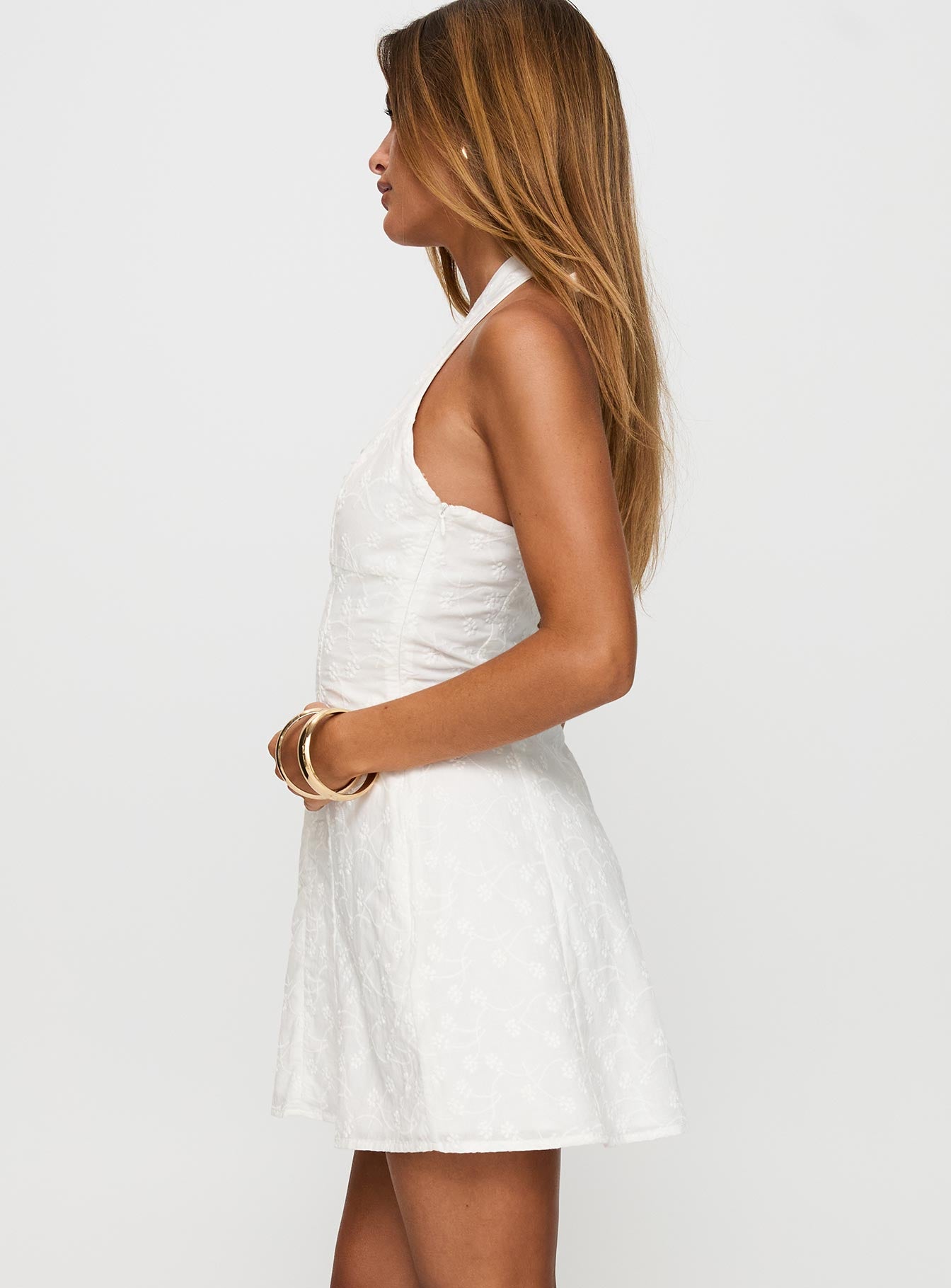 Lovelia Halter Embroidered Mini Dress White - Image 4