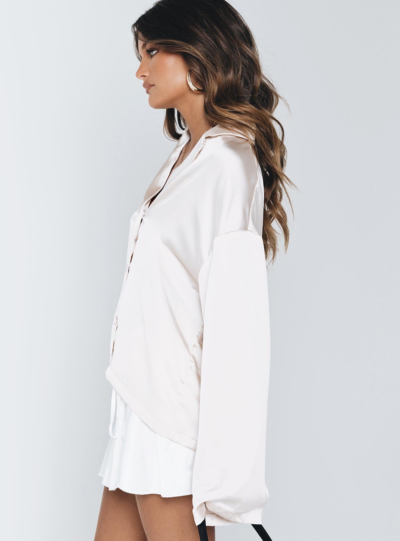 Sintra Satin Long Sleeve Shirt Champagne - Image 3