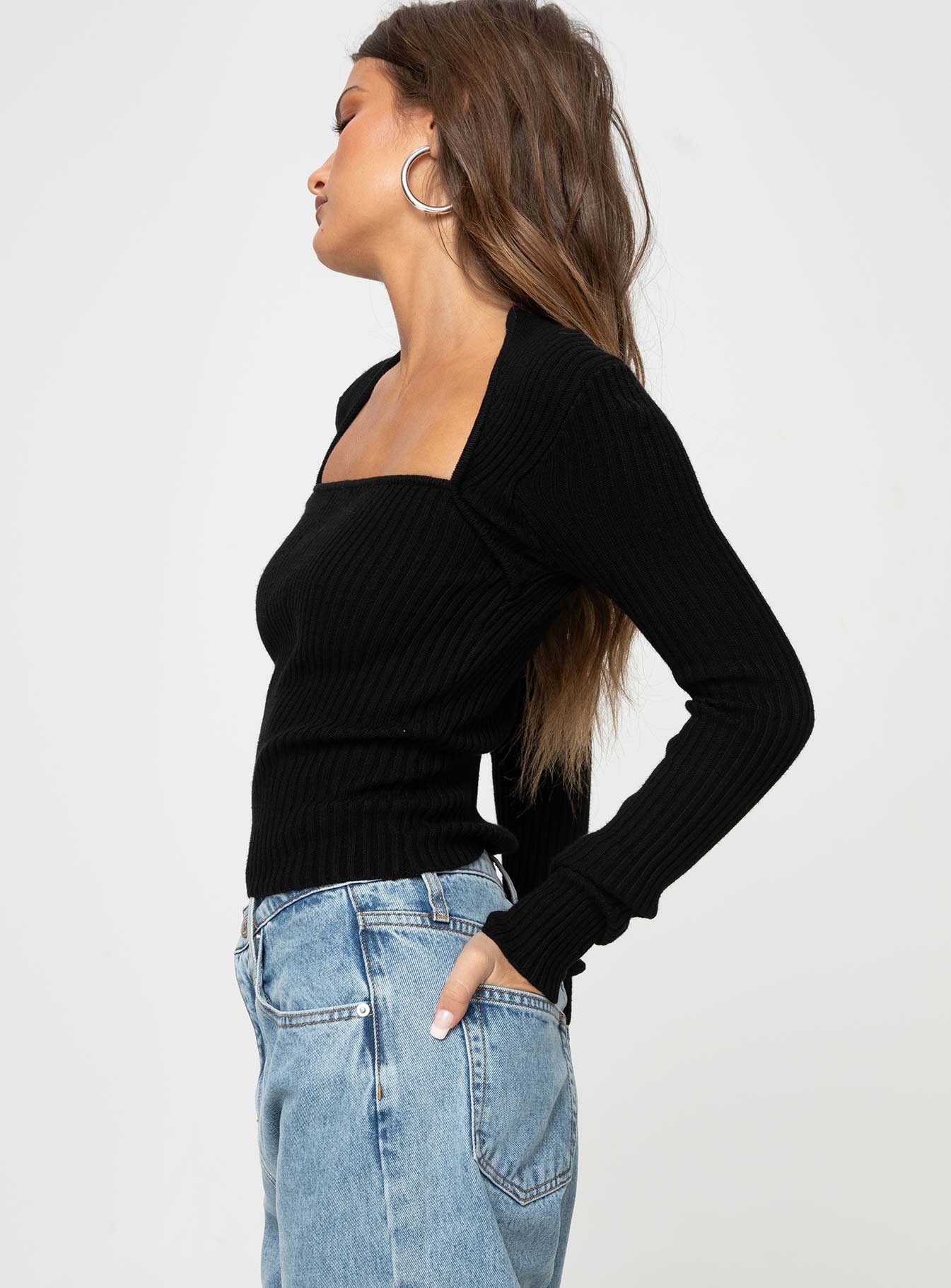 Gleeson Square Neck Long Sleeve Top Black - Image 3