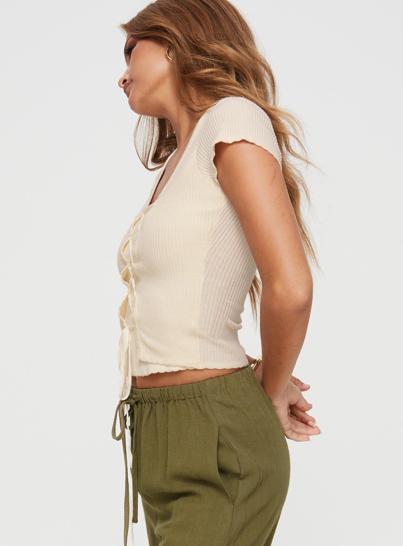 Fincher Lace Up Top Cream - Image 4