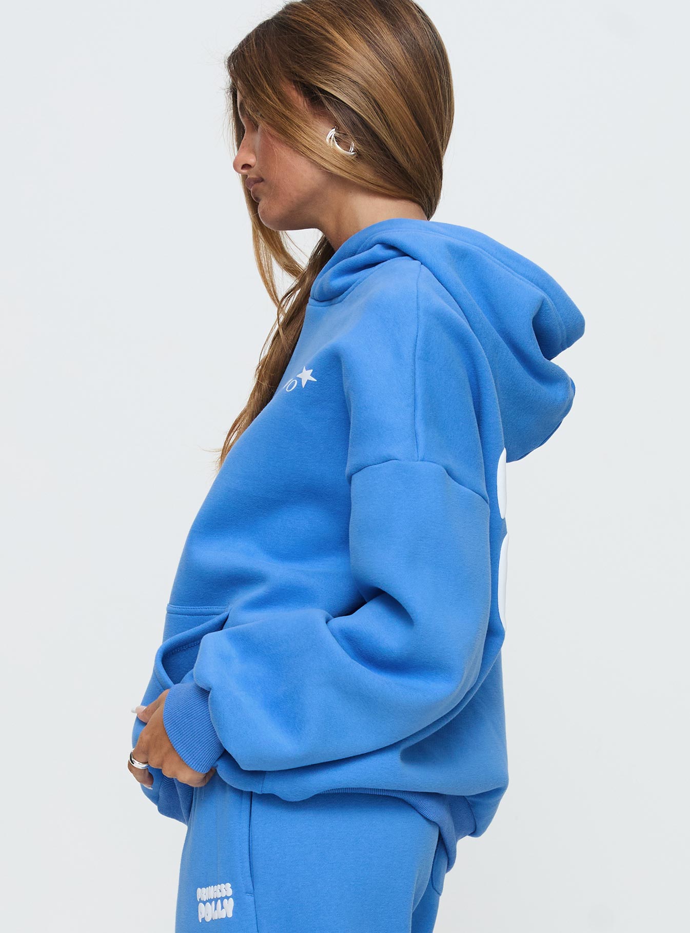 Princess Polly Hooded Sweatshirt Bubble Text Blue / White - Image 3