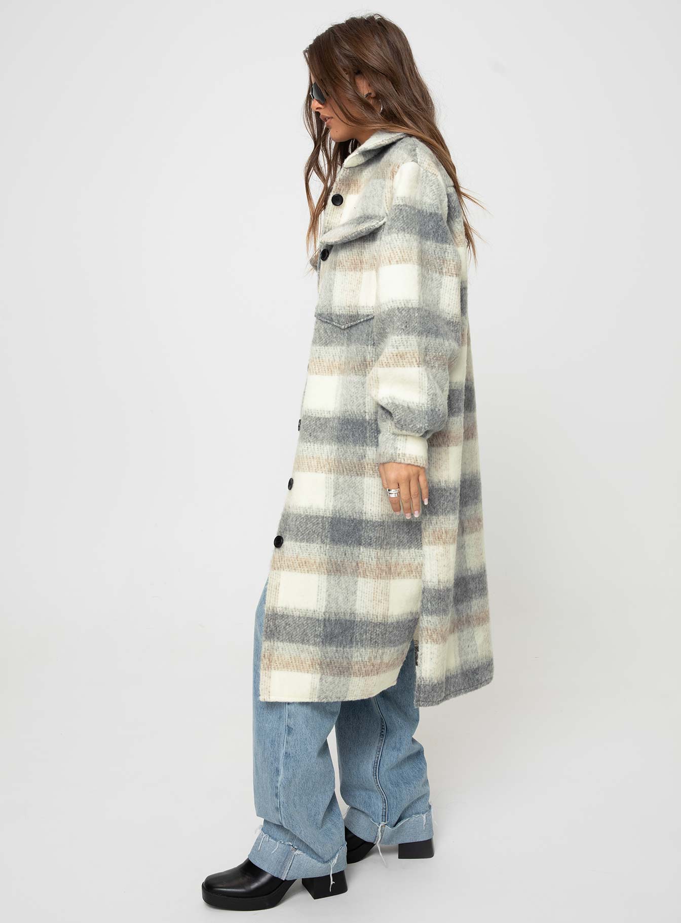 Deasia Check Coat Grey / Beige - Image 4