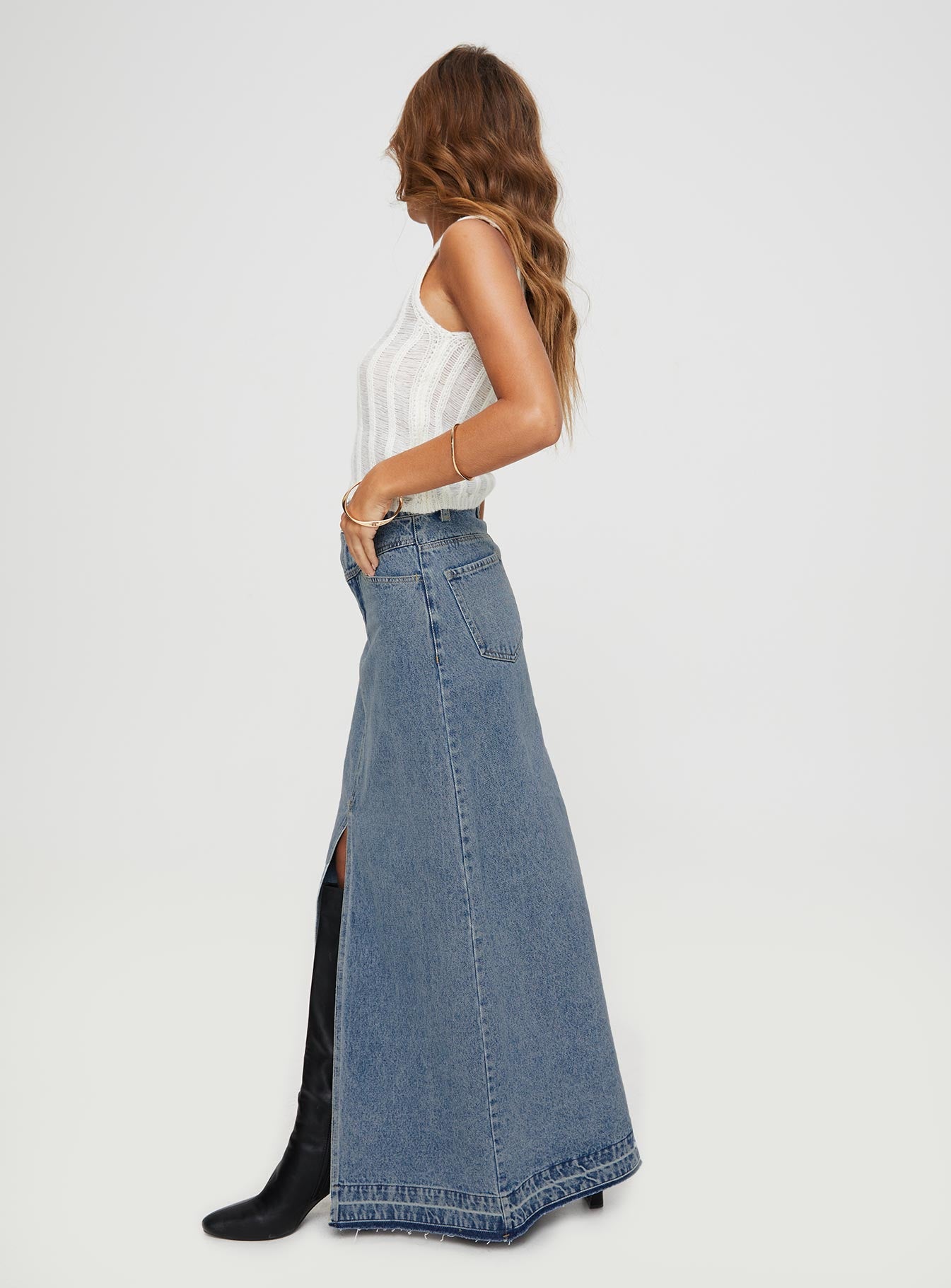 Deneuve Denim Maxi Skirt Mid Wash - Image 4