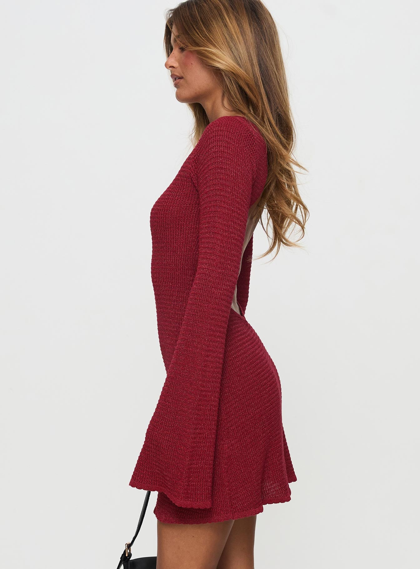 Rhapsody Long Sleeve Knit Mini Dress Red - Image 4