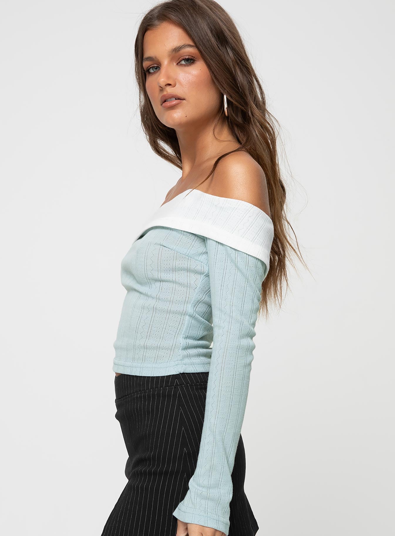 Lylan Off The Shoulder Top Blue - Image 3