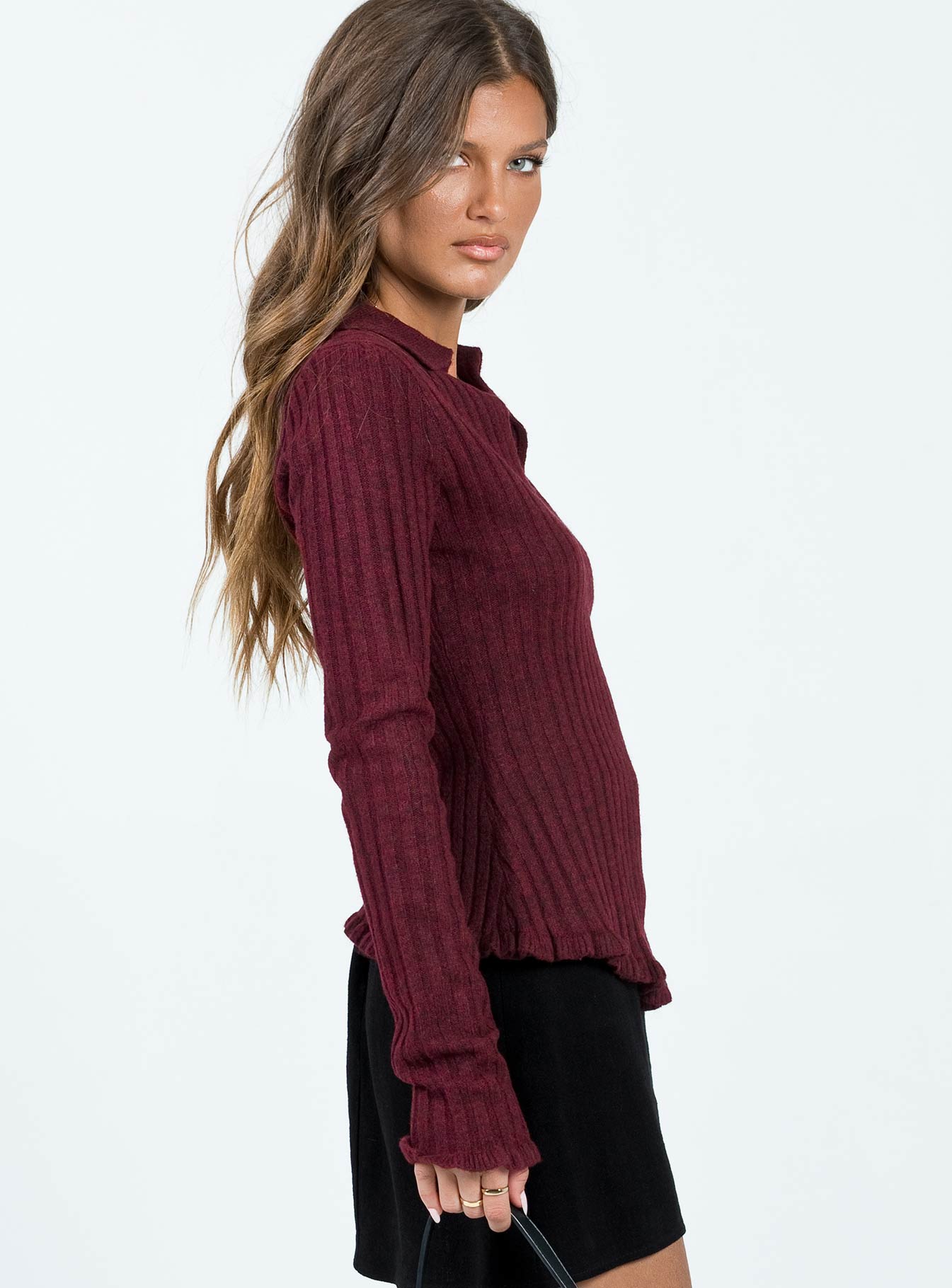Lahey Long Sleeve Polo Knit Top Maroon - Image 4