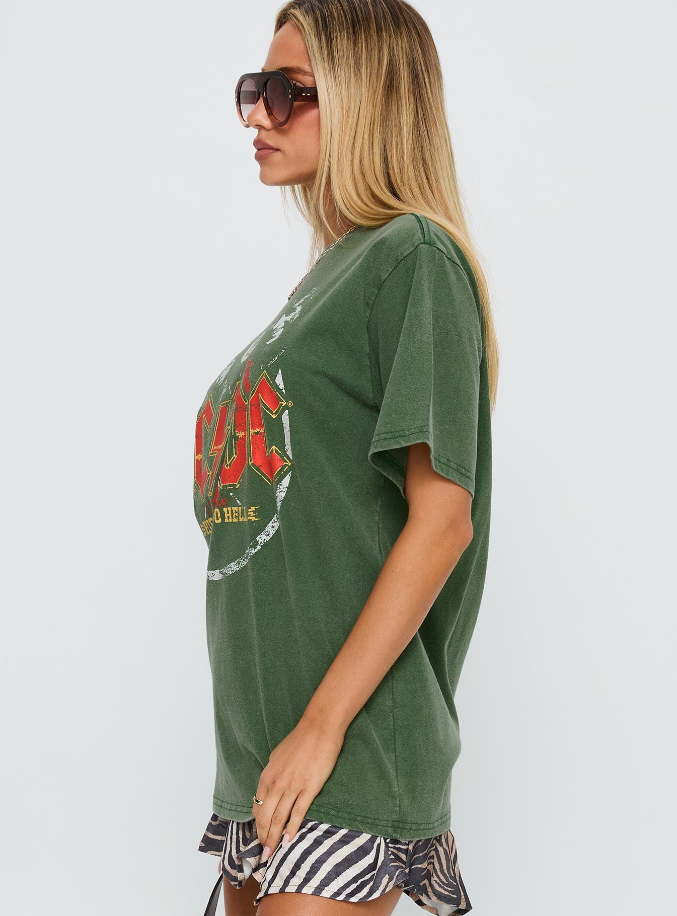 Acdc Vintage Oversized Graphic Top Green - Image 3