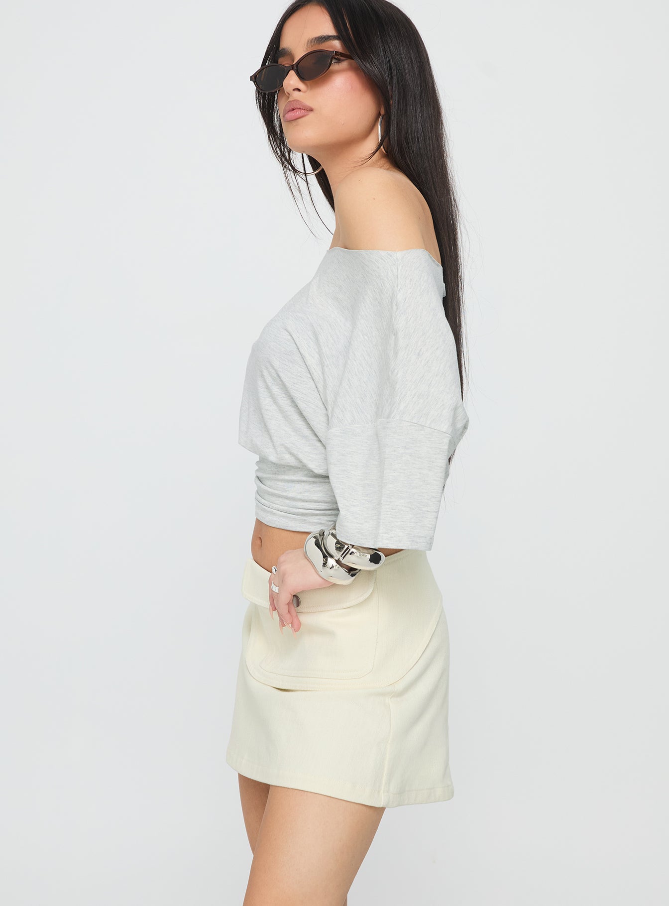 Supersonic Belted Denim Mini Skirt Ivory - Image 4
