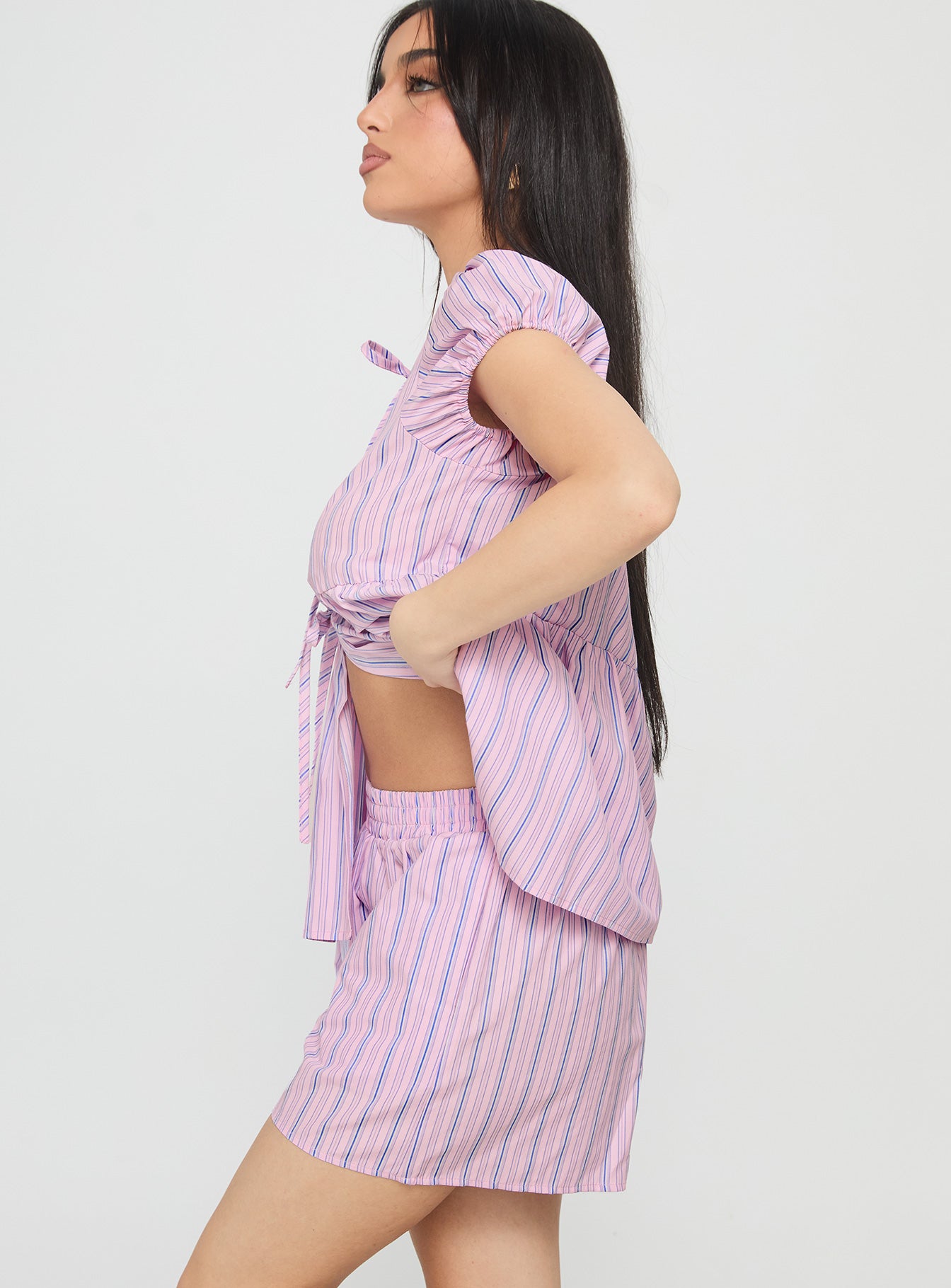 Drop Dead Gorgeous Tie Up Set Purple Stripe - Image 3