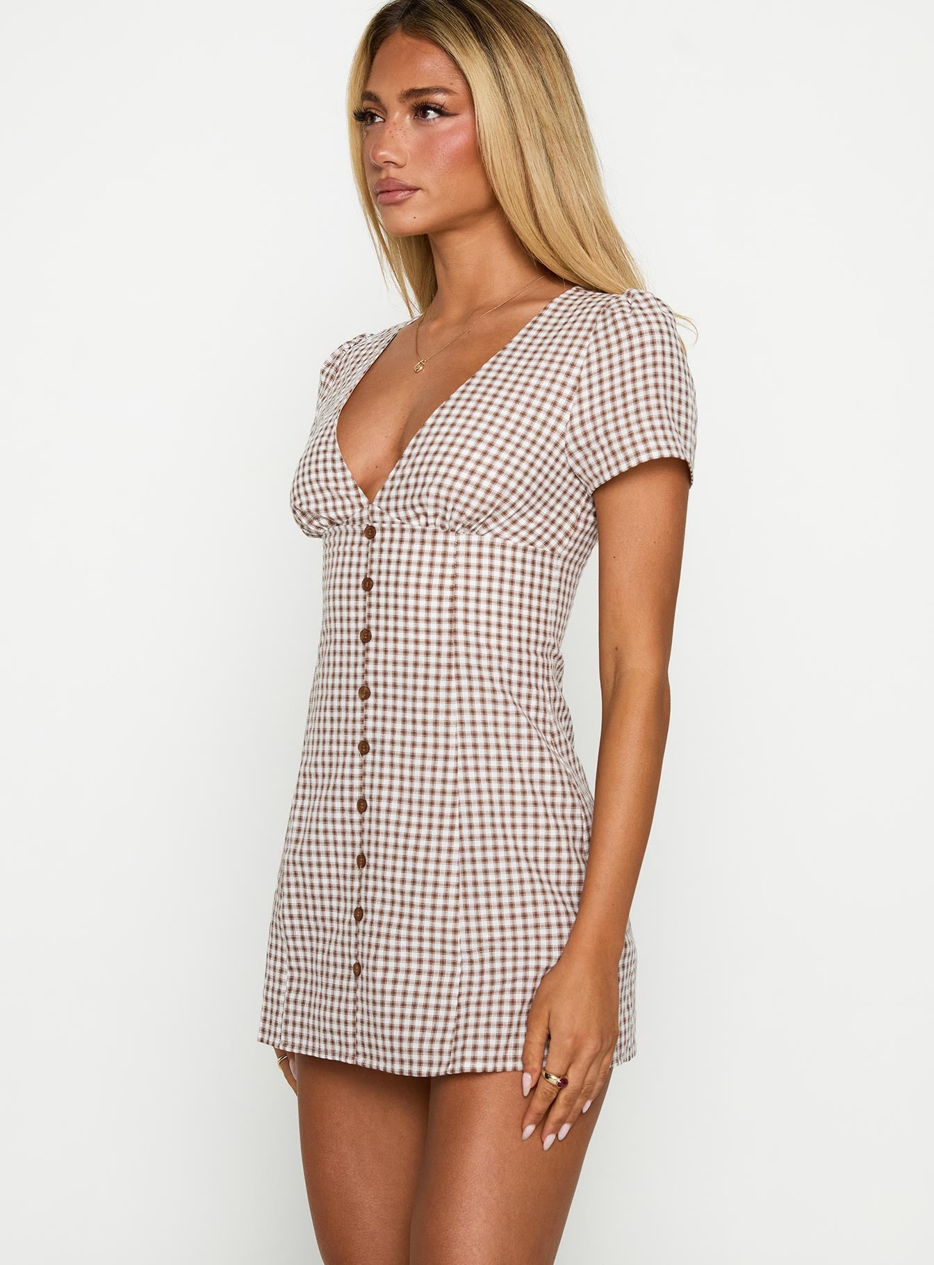 Loveliness Playsuit Brown Check - Image 3