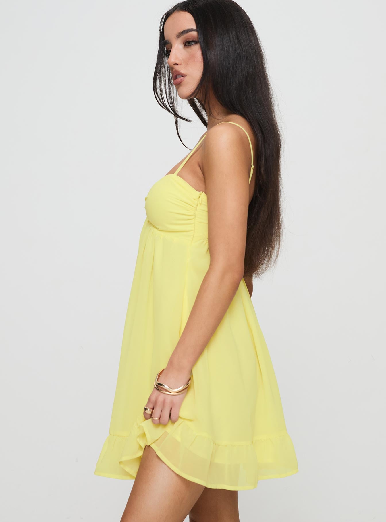 Stolen Kisses Mini Dress Lemon - Image 4