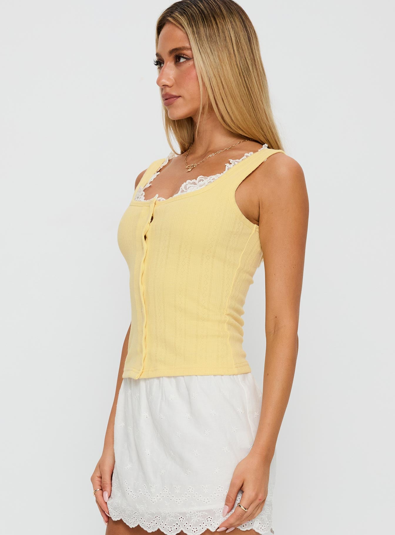 Sole Purpose Lace Trim Top Yellow - Image 3