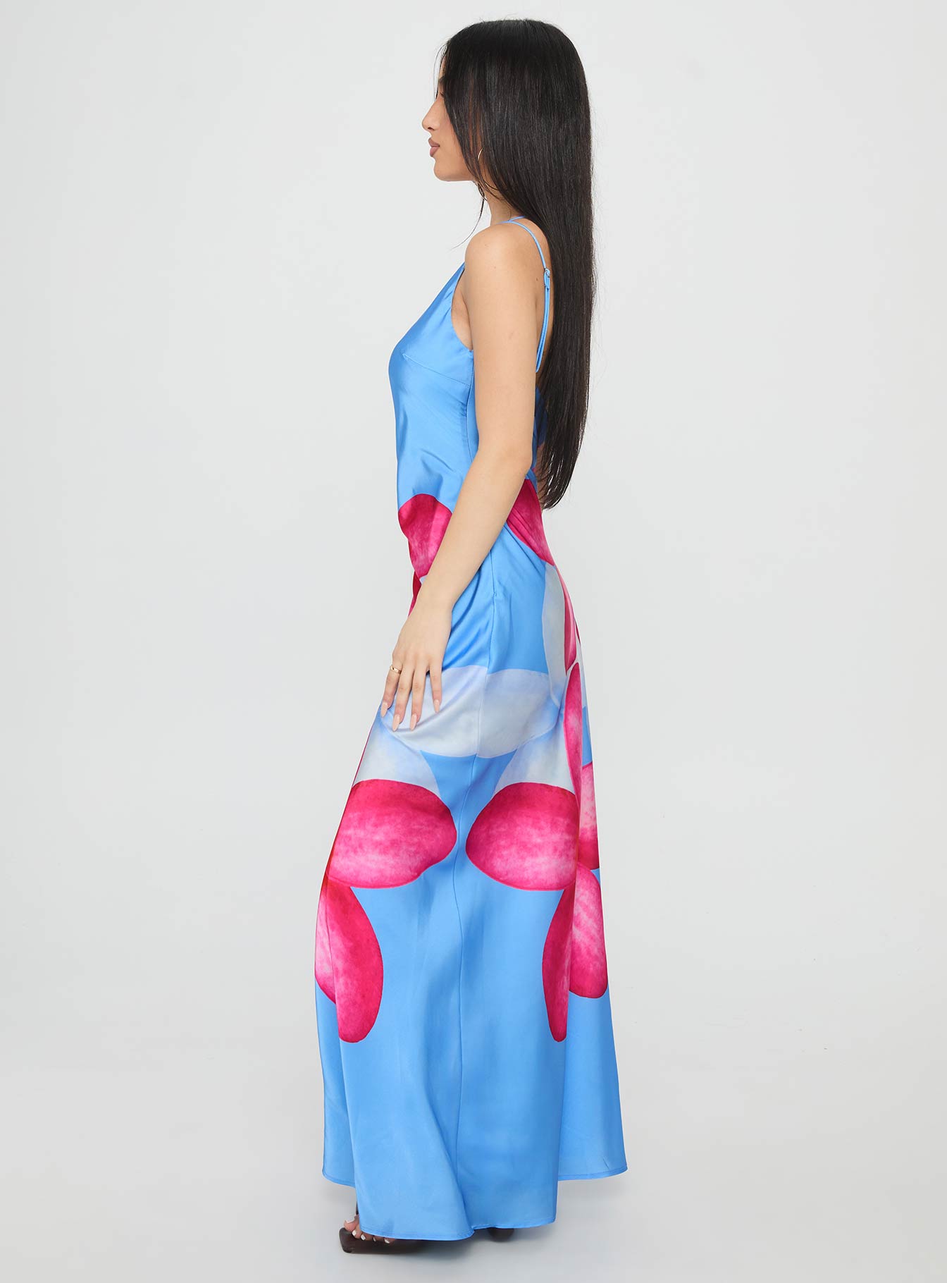 Meilana One Shoulder Maxi Dress Blue Floral - Image 3