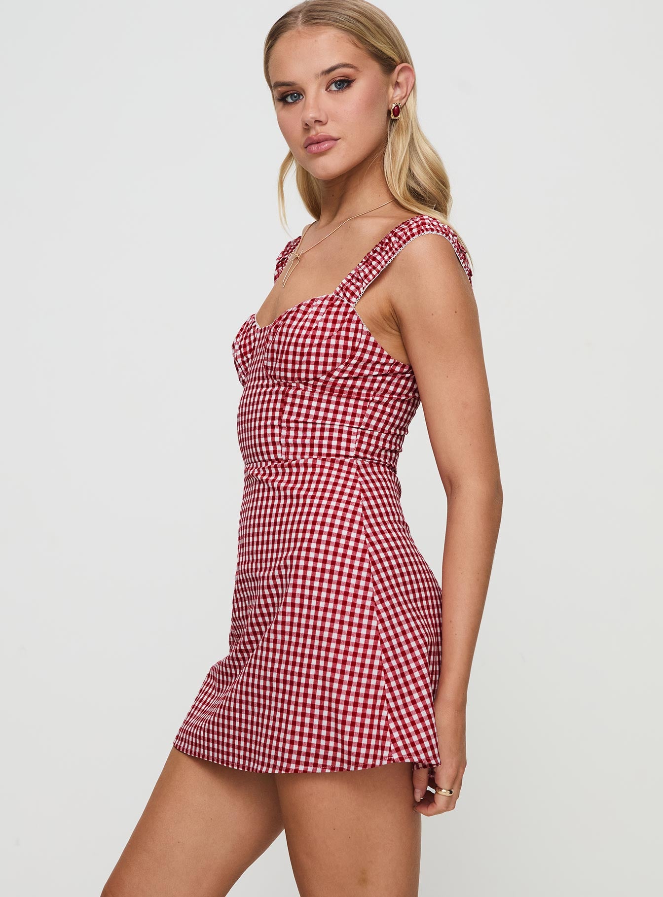 Faubert Mini Dress Red Gingham Petite - Image 4