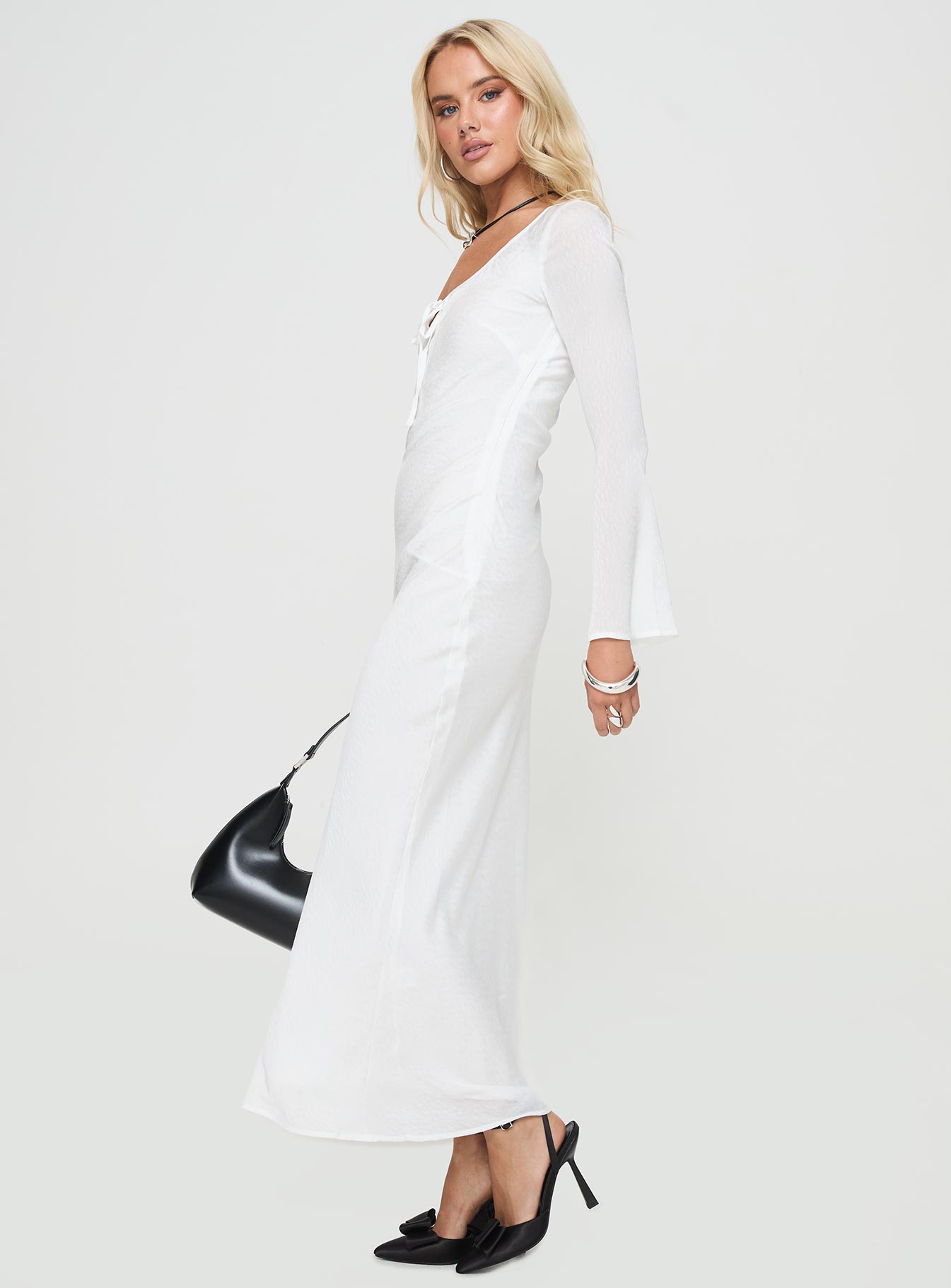 Sorento Long Sleeve Bias Cut Maxi Dress White - Image 4