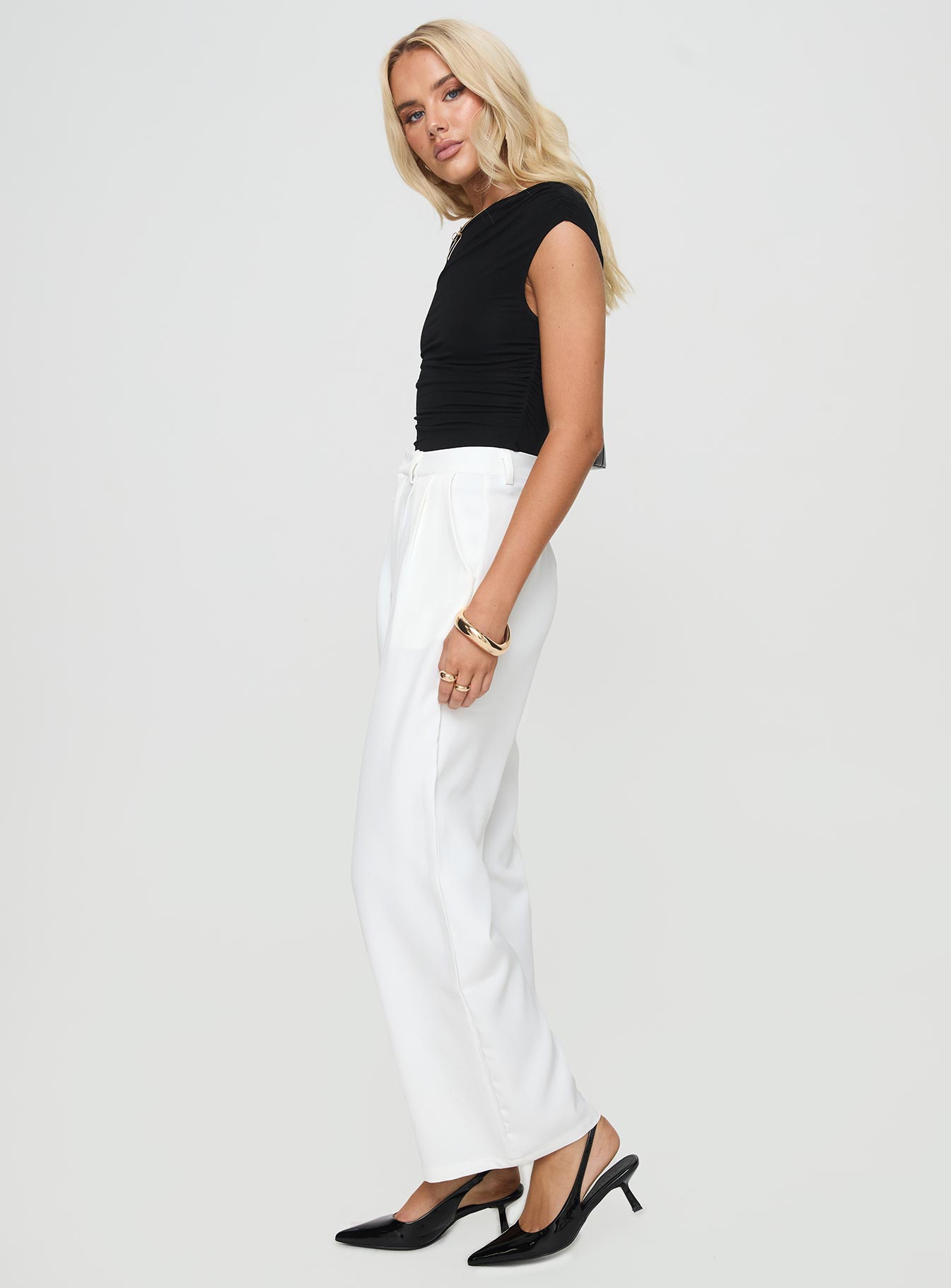 Jazzar Pocket Detail Pleated Pant White Petite - Image 4