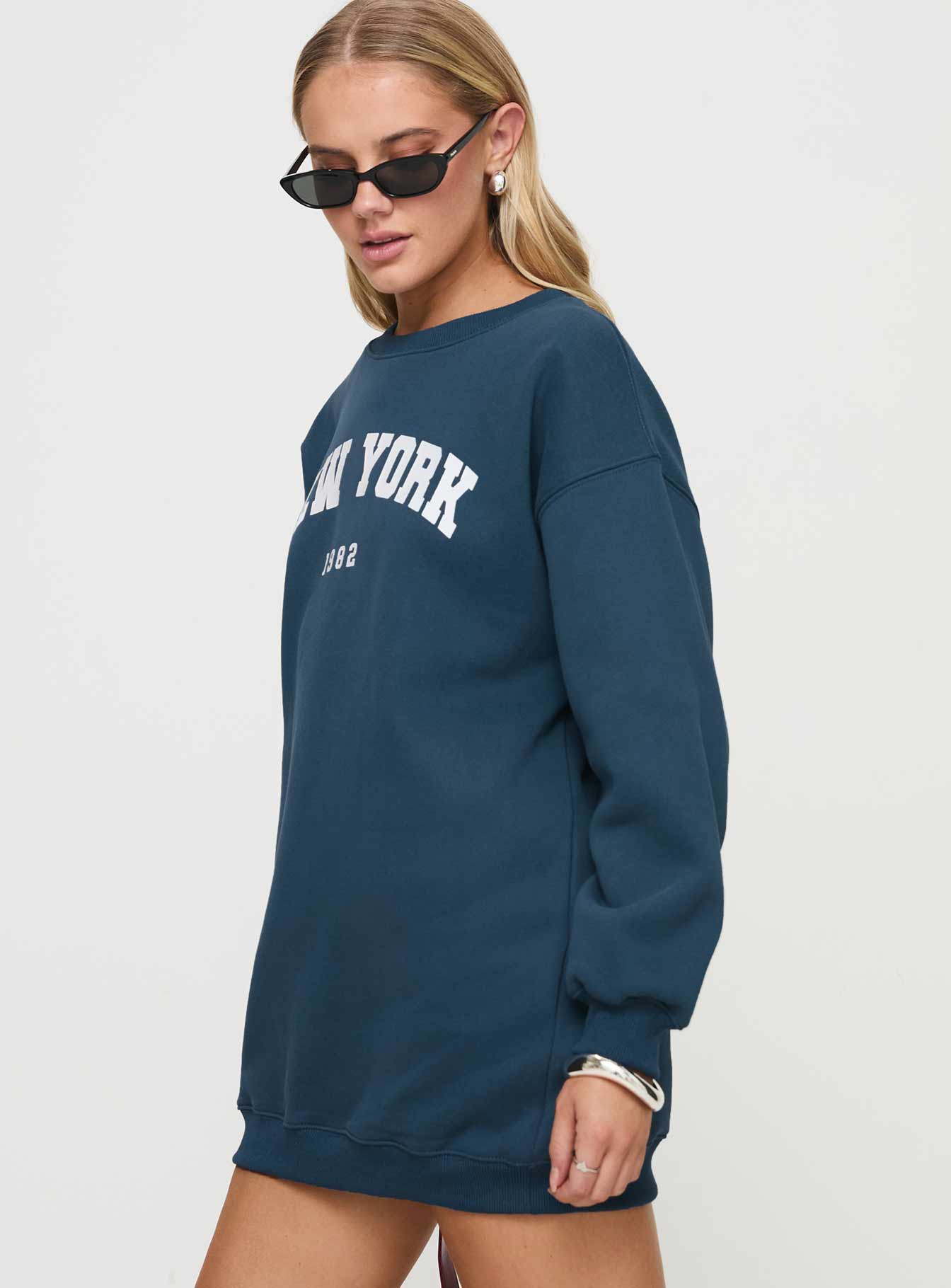 New York Minute Mini Sweatshirt Dress Navy - Image 4