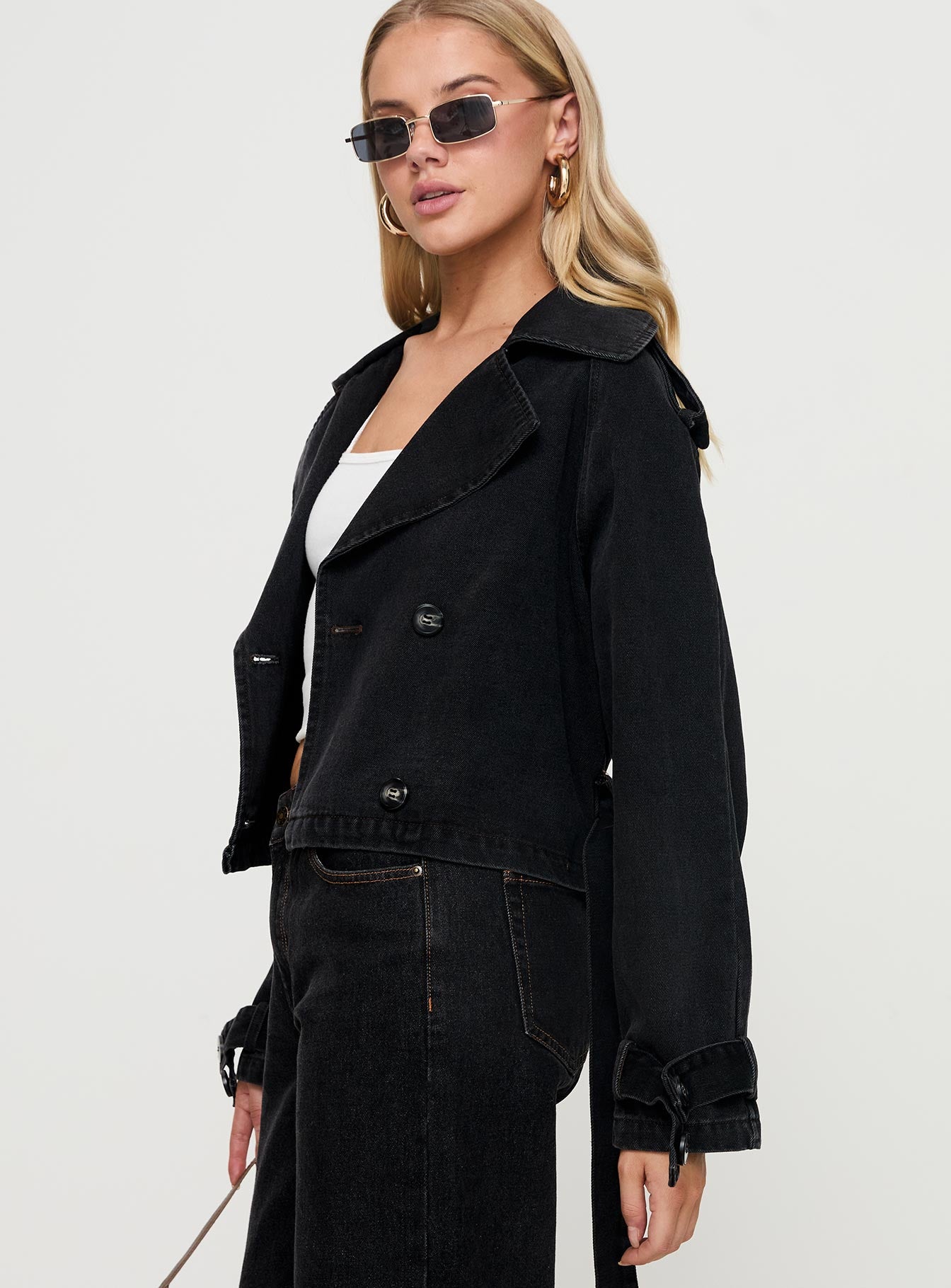 Too Soon Cropped Trench Washed Black - Image 4