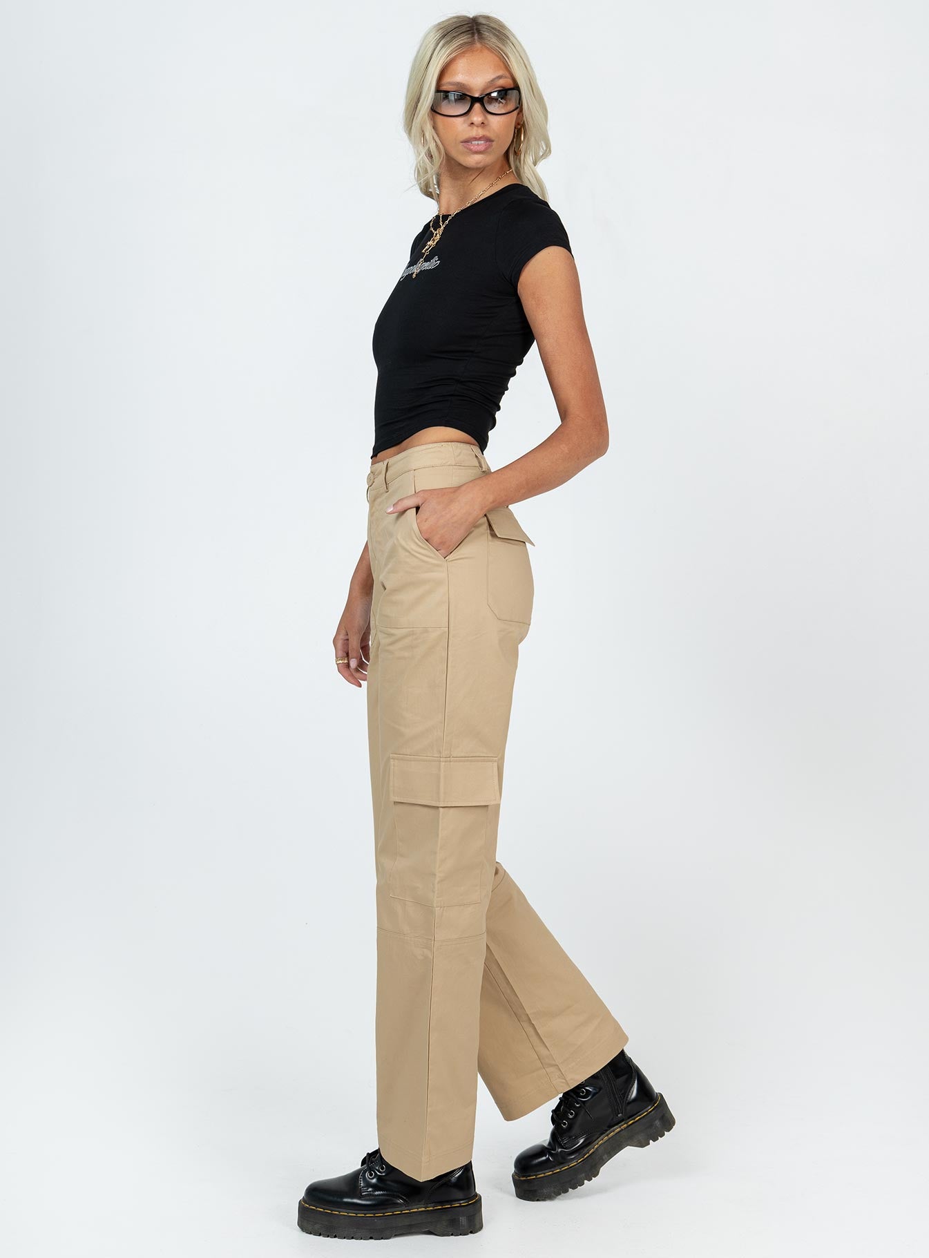 Luna Mid Rise Cargo Pants Beige Tall - Image 4