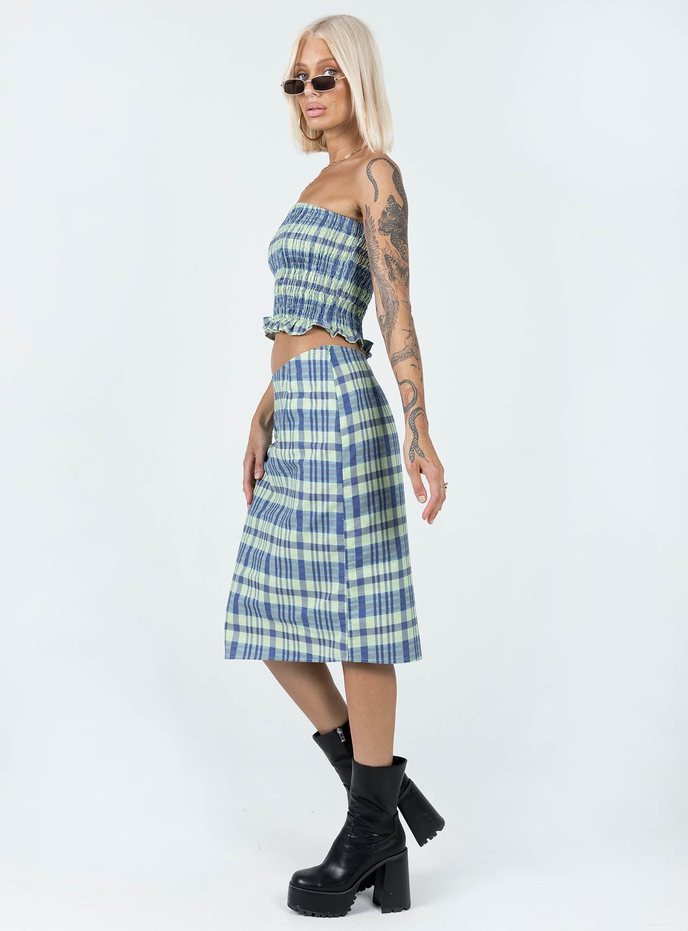Motel Harriet Skirt Colourpop Check Blue - Image 4