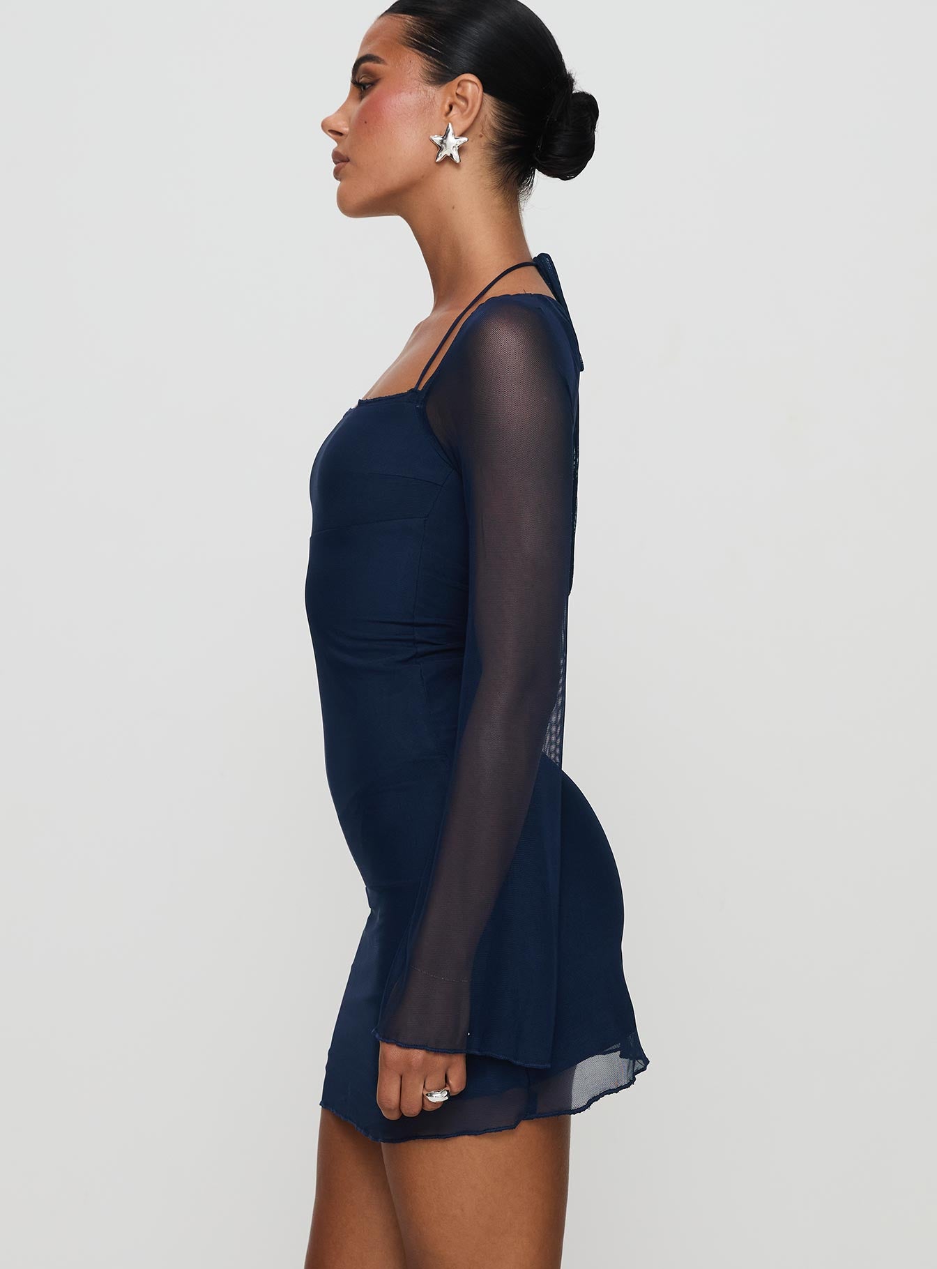 Bilbao Long Sleeve Mini Dress Navy - Image 4