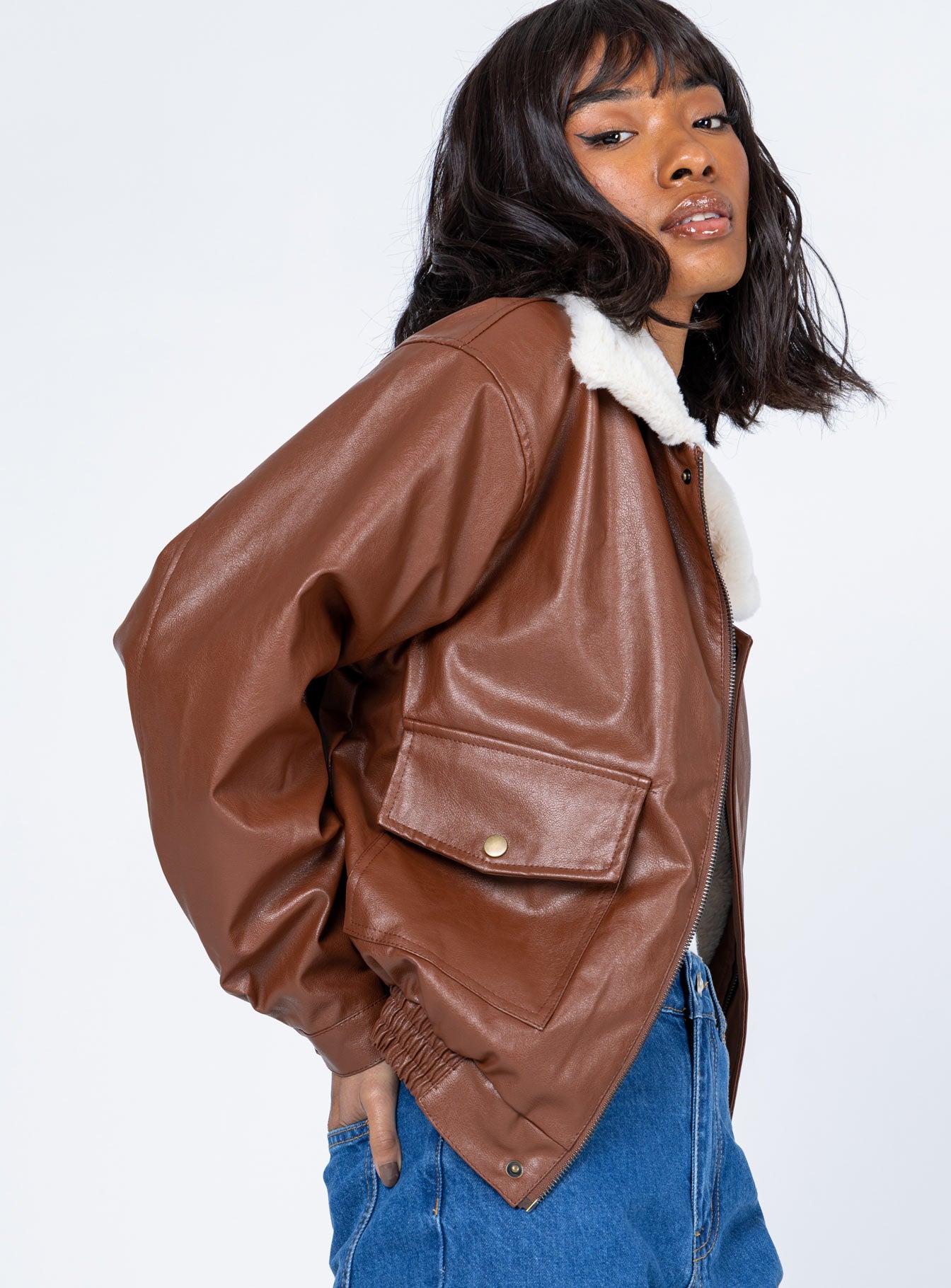 Danisa PU Jacket Brown - Image 4