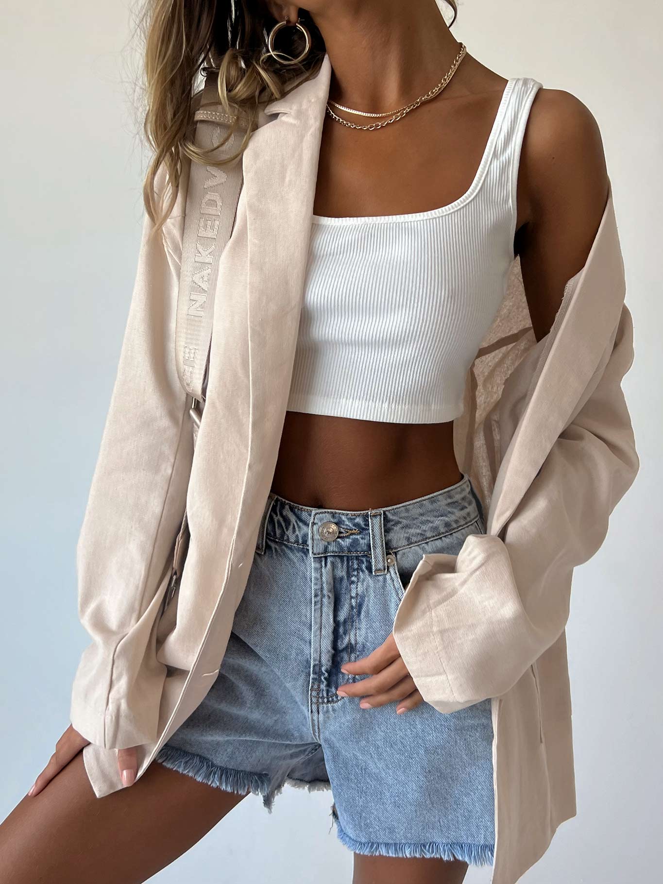 Amber Oversized Linen Blazer Beige - Image 9