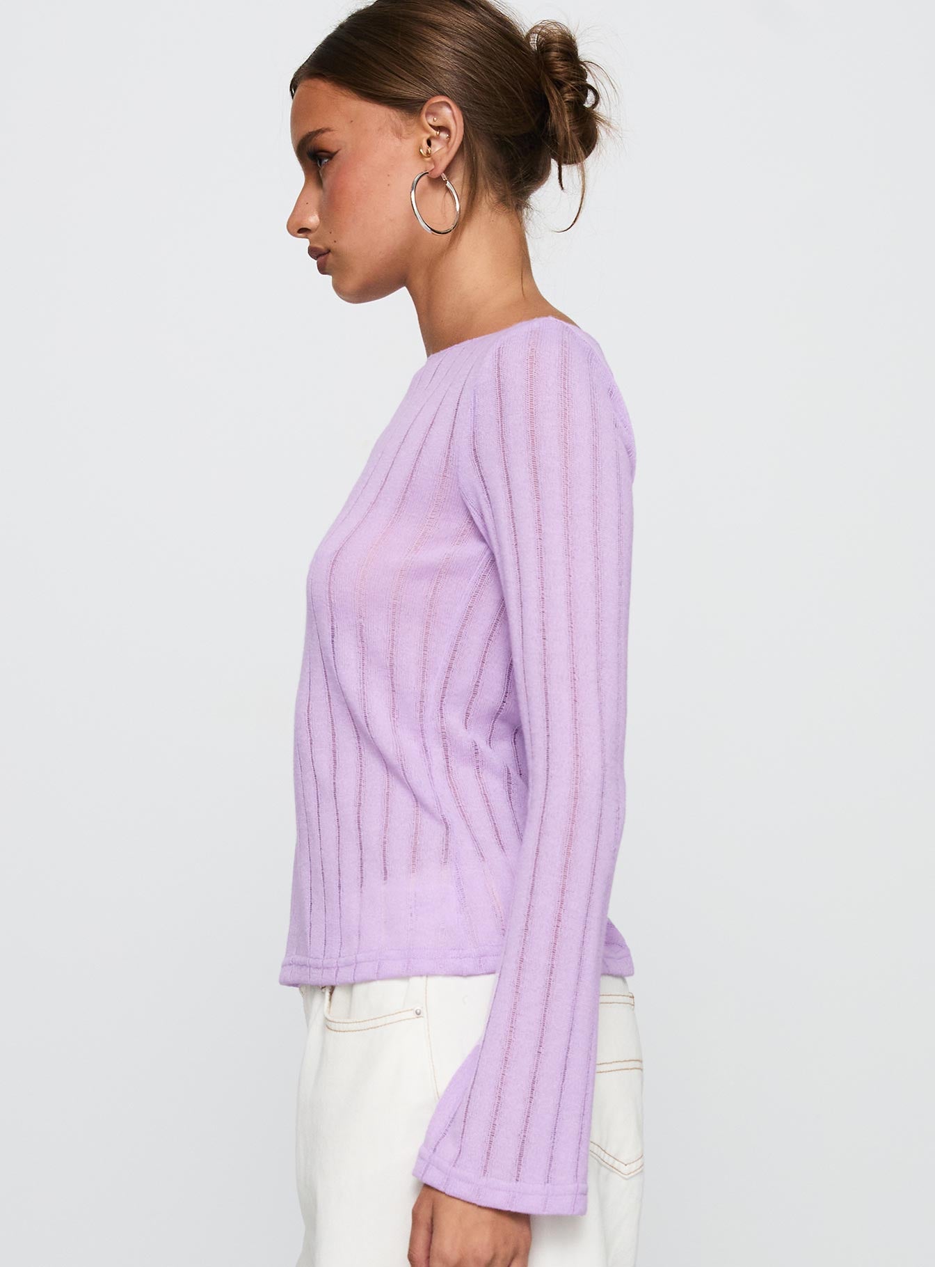 Tuppence Ribbed Long Sleeve Top Lilac - Image 3
