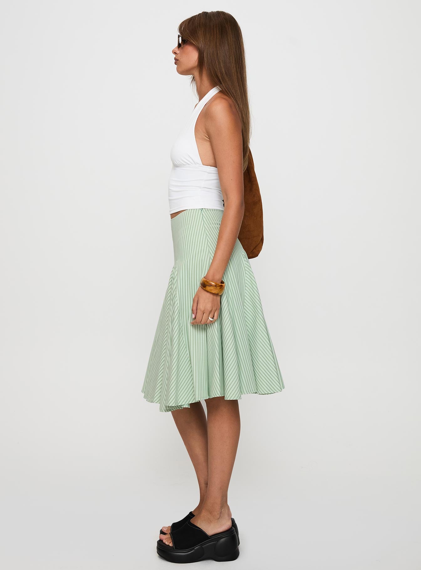 Evangaleine Pleat Midi Skirt Green / White - Image 4