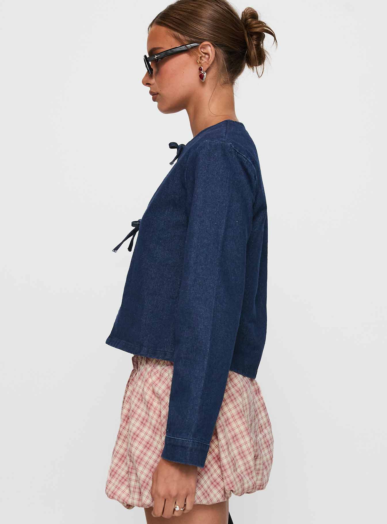 Never Alone Tie Detail Jacket Denim - Image 4