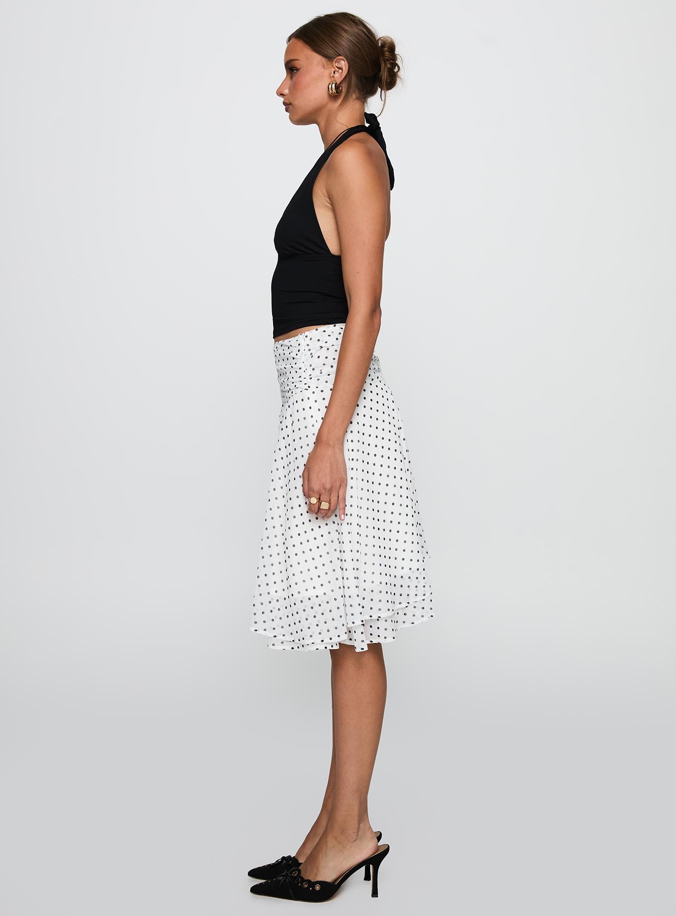 Evanescence Asymmetrical Midi Skirt White / Polka Dot - Image 4